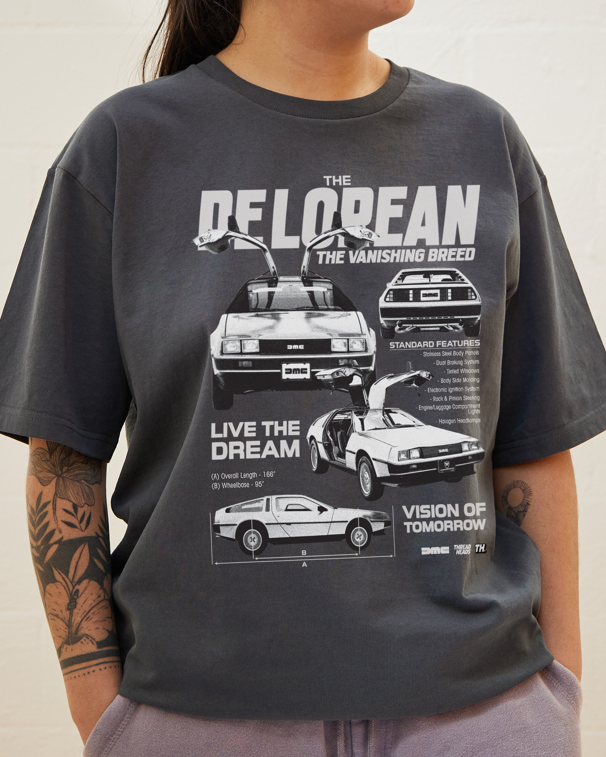 DeLorean Blueprint T-Shirt Australia Online Charcoal