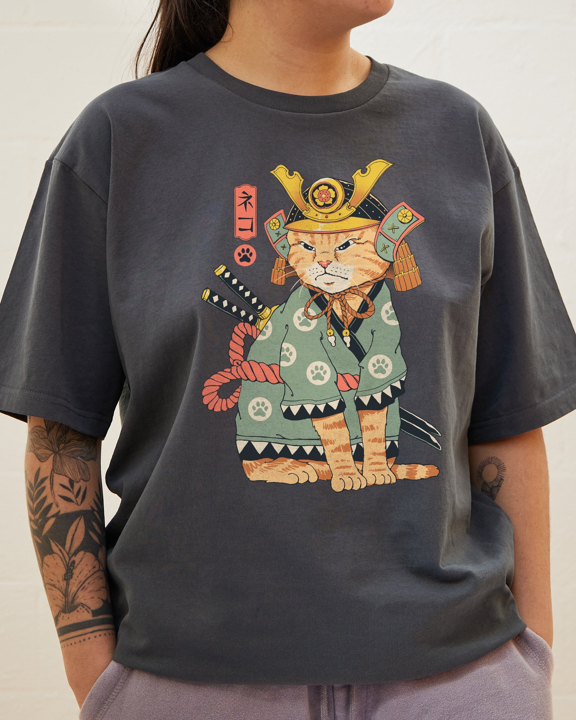 Neko Samurai T-Shirt Australia Online Charcoal