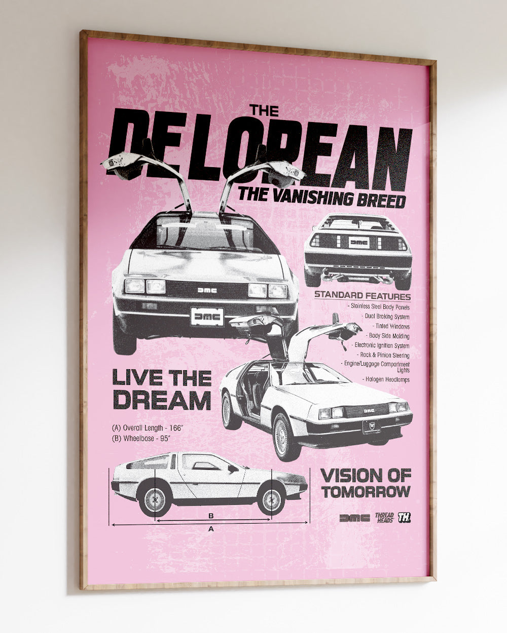 DeLorean Blueprint Art Print #colour_Pink