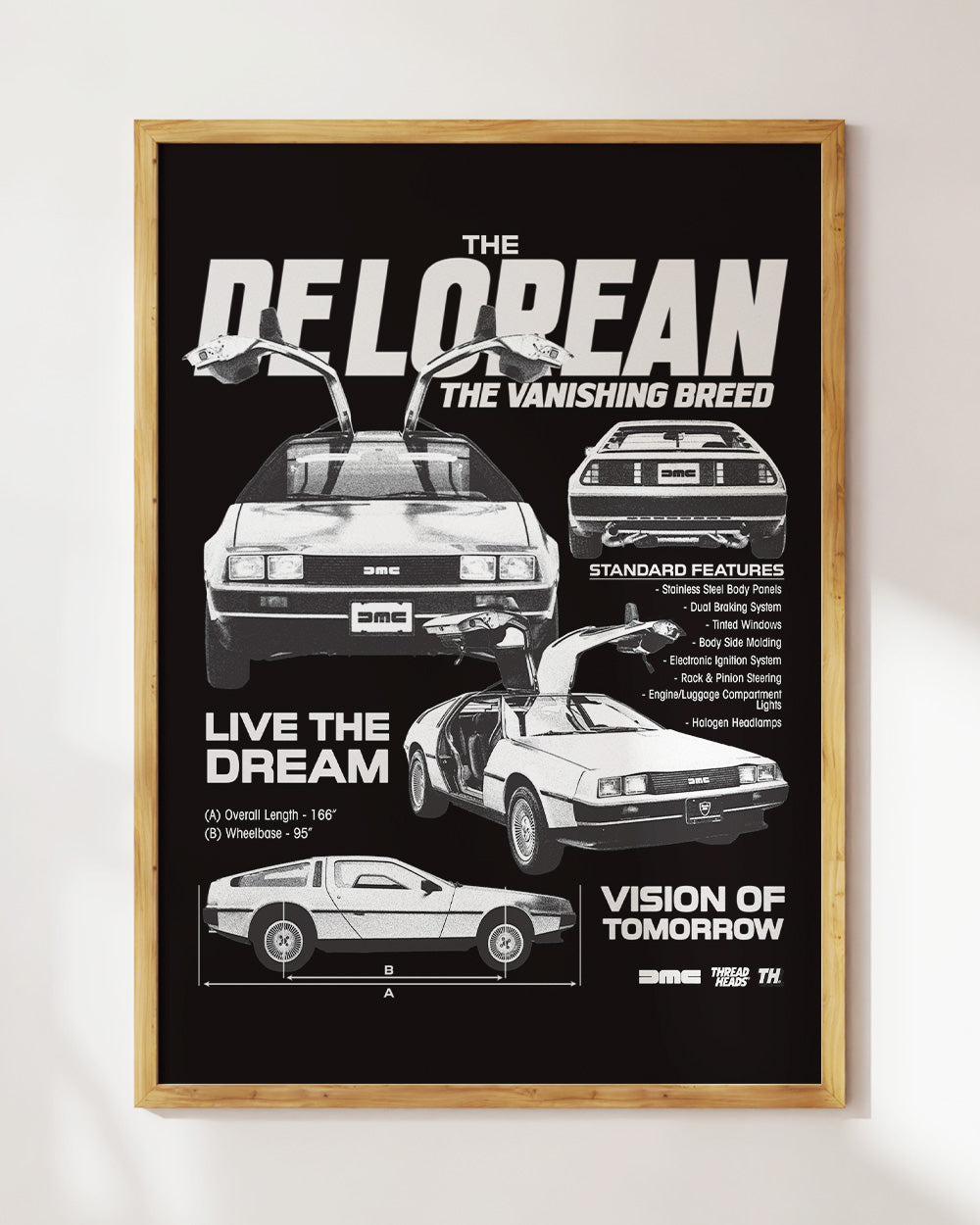 DeLorean Blueprint Art Print #colour_Black