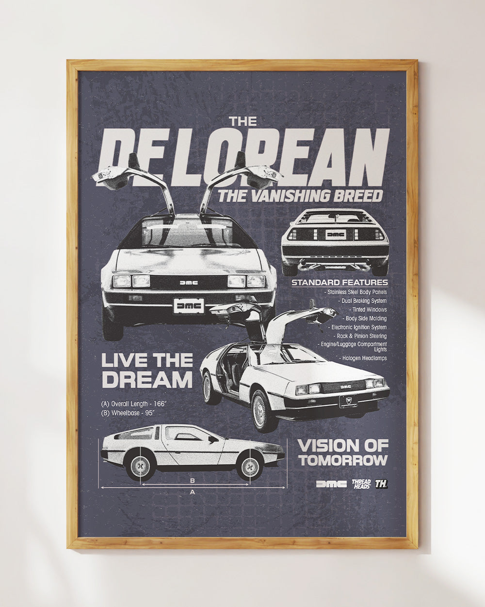 DeLorean Blueprint Art Print #colour_Navy