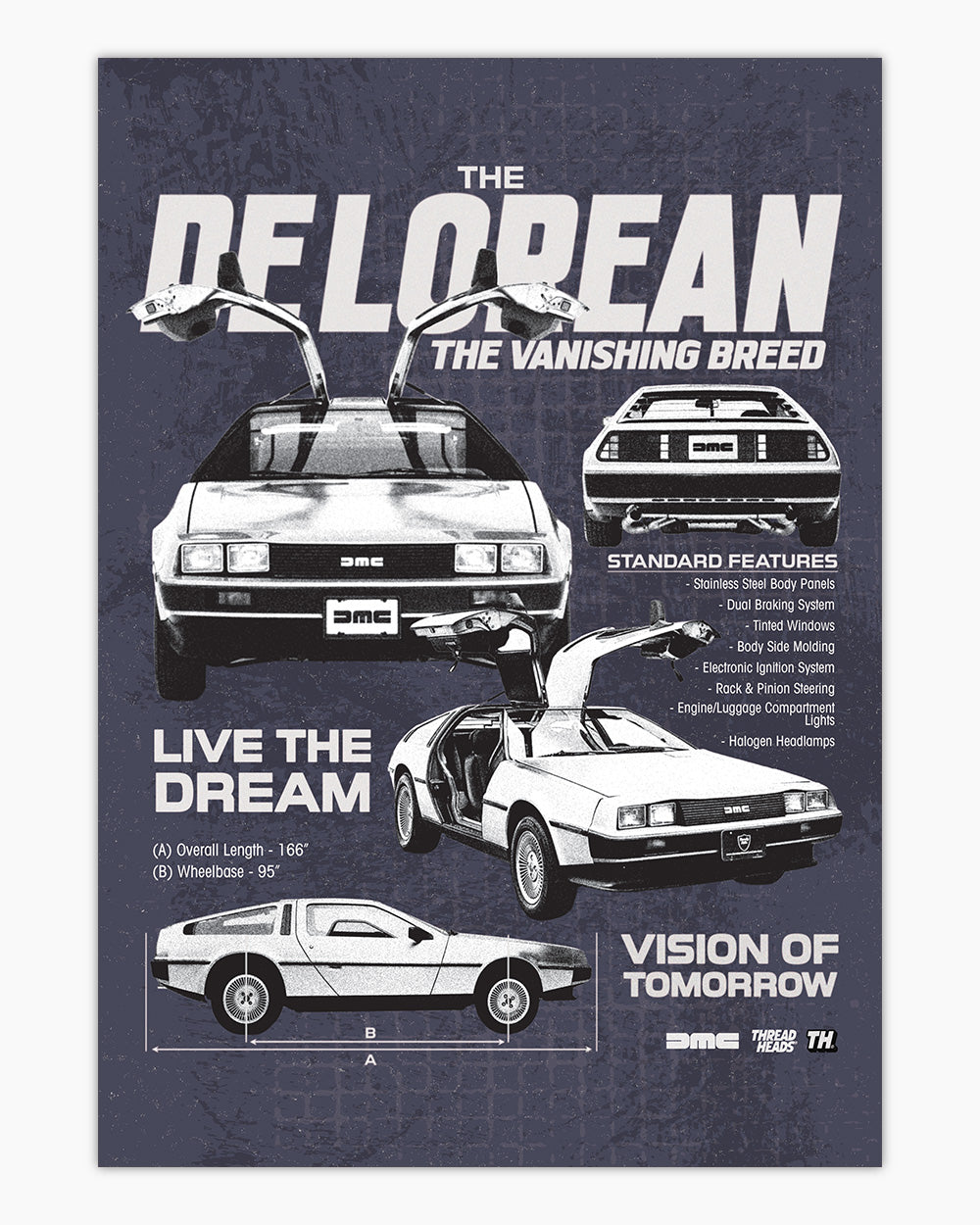 DeLorean Blueprint Art Print #colour_Navy