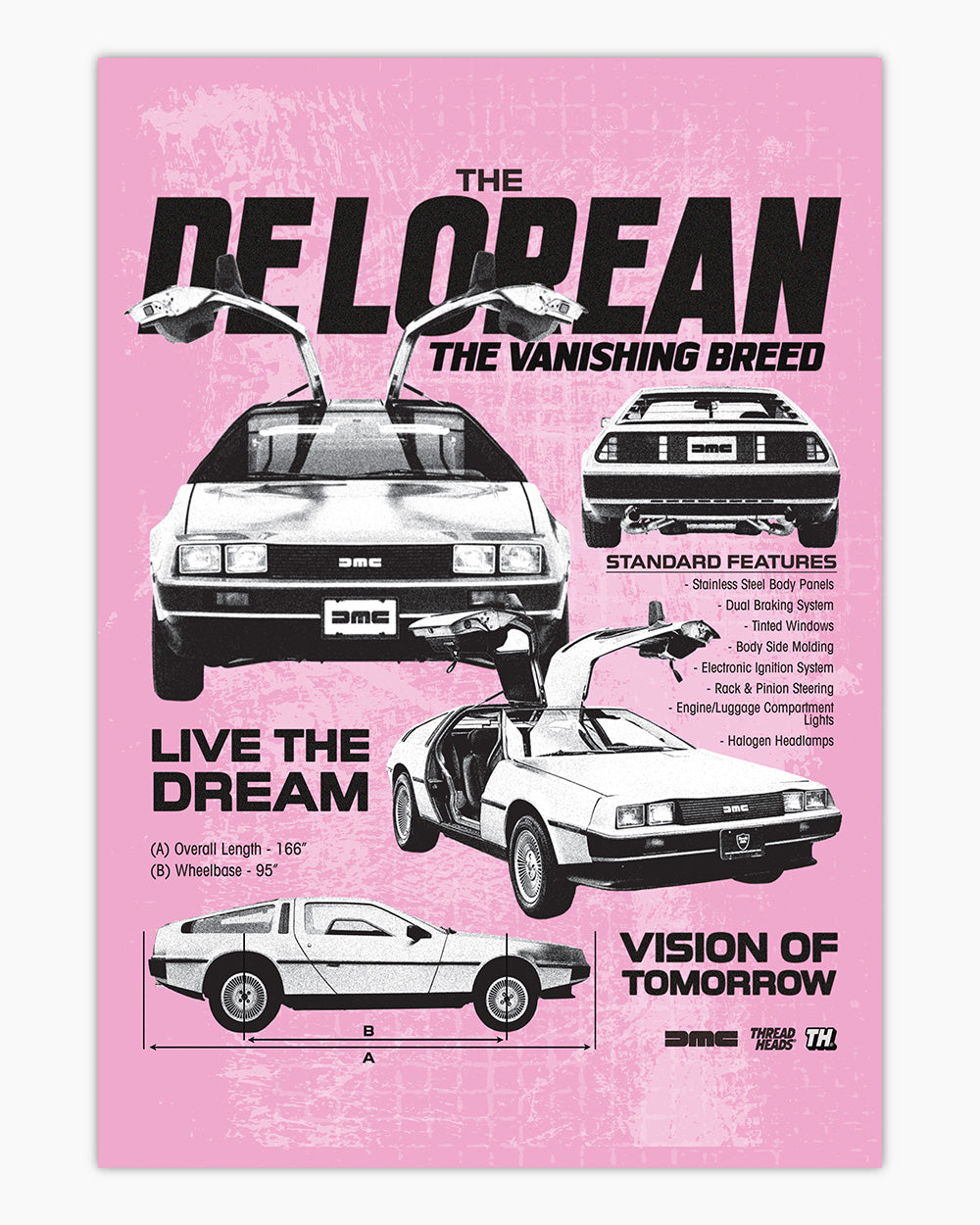 DeLorean Blueprint Art Print #colour_Pink