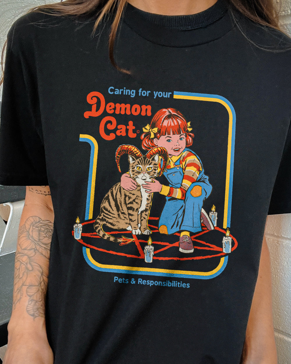 Caring for Your Demon Cat T-Shirt Australia Online #colour_black