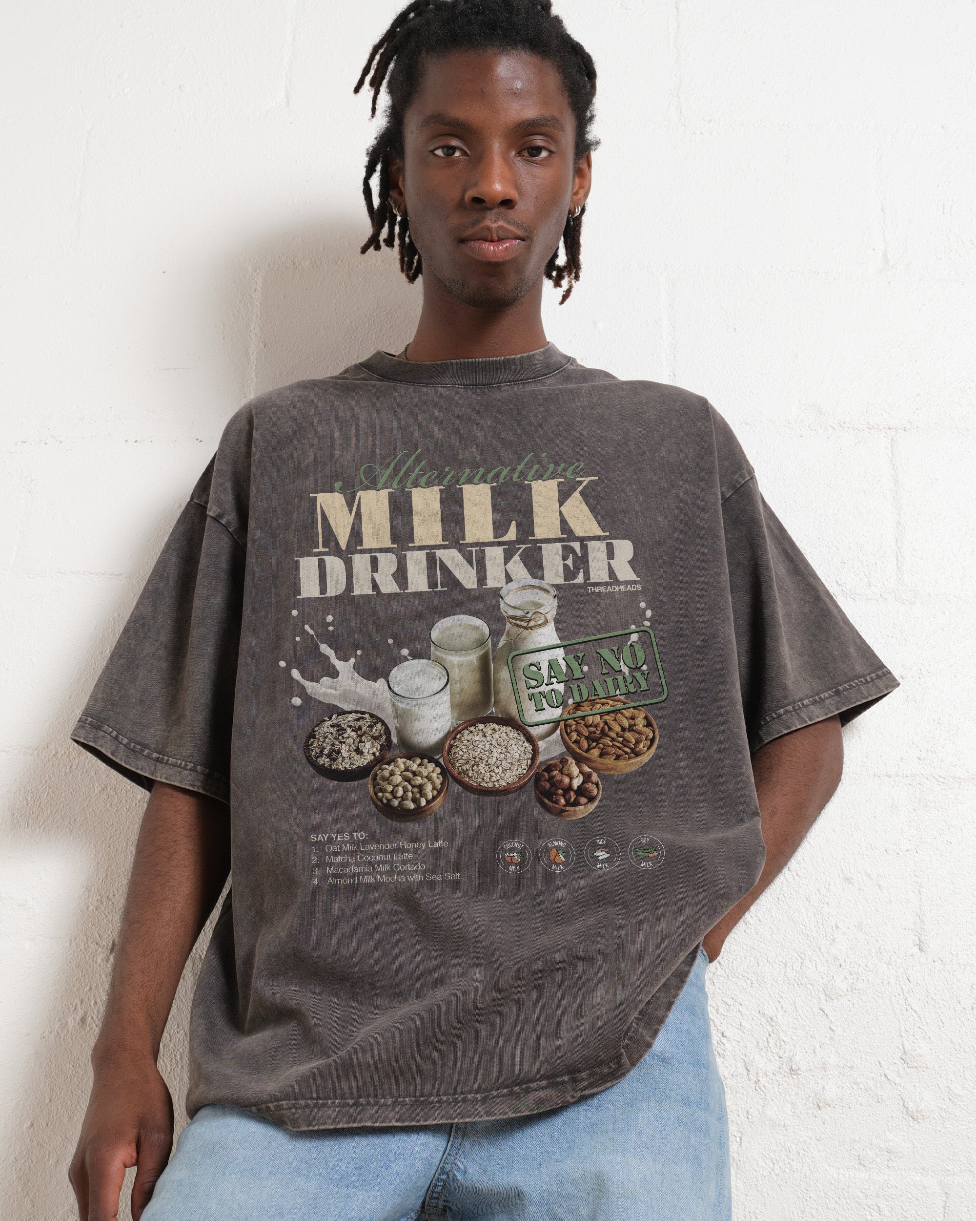 Alternative Milk Drinker Wash Tee Australia Online Grey Stone