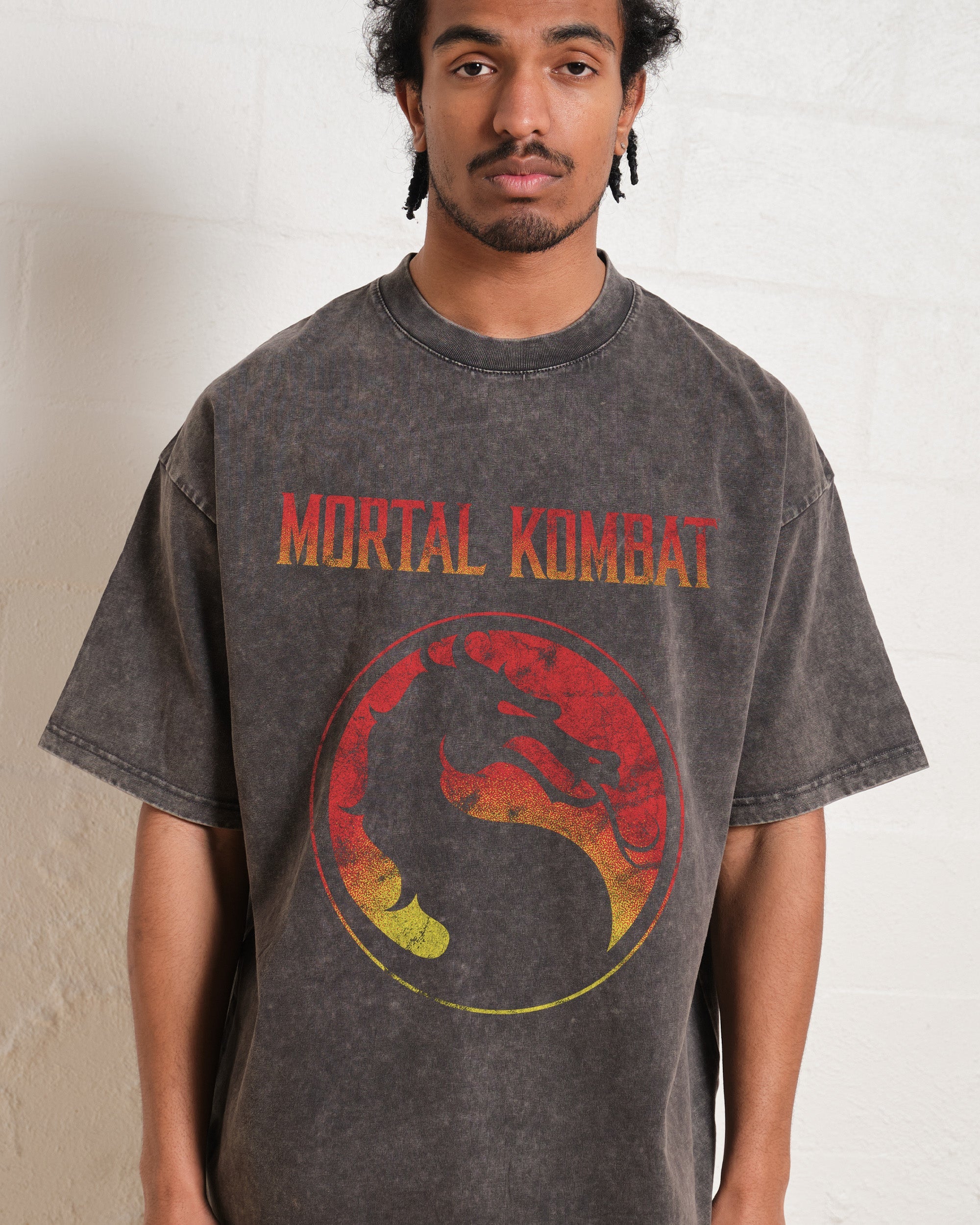 Mortal Kombat Logo Wash Tee Australia Online Grey Stone