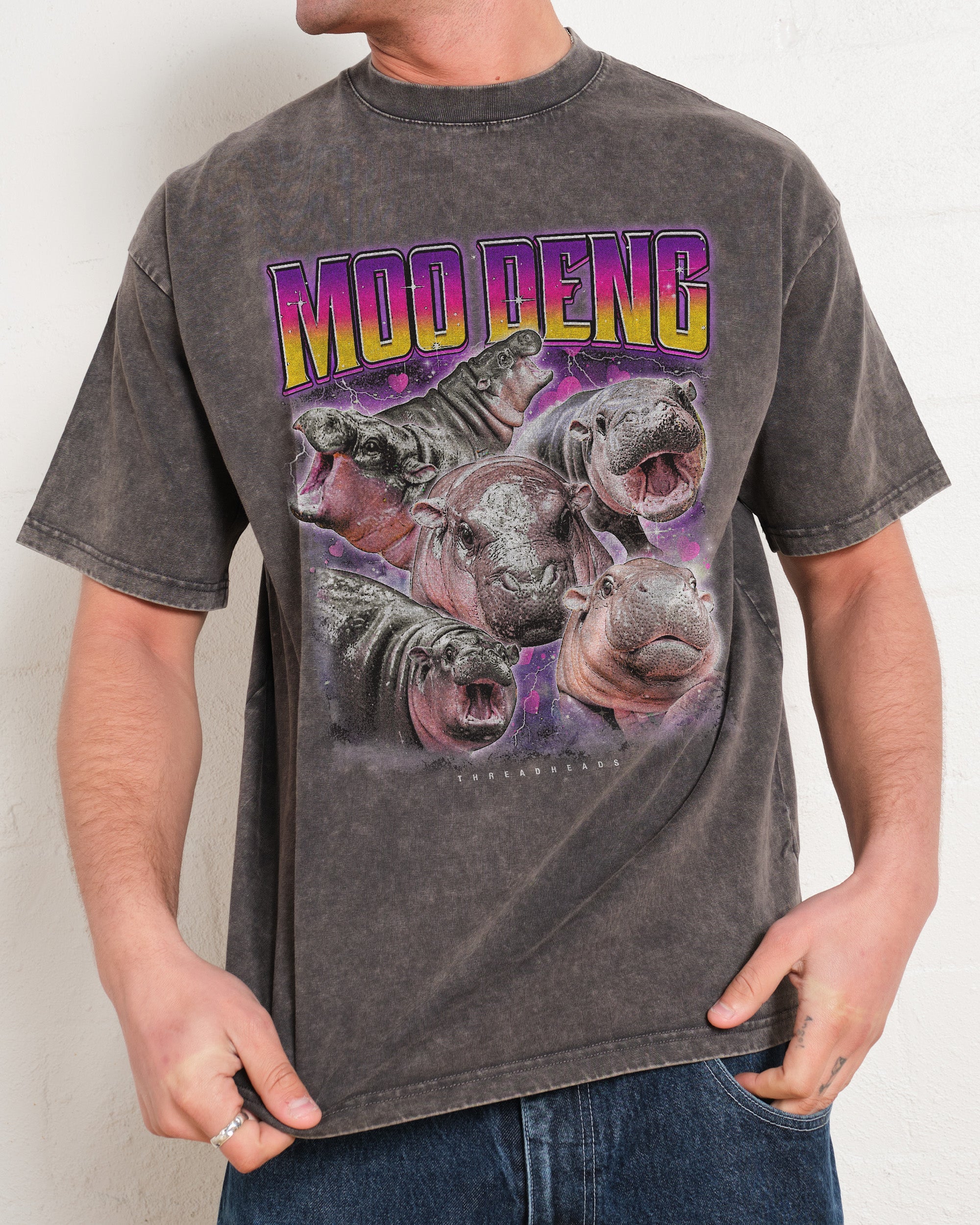 Moo Deng Wash Tee Australia Online Grey Stone