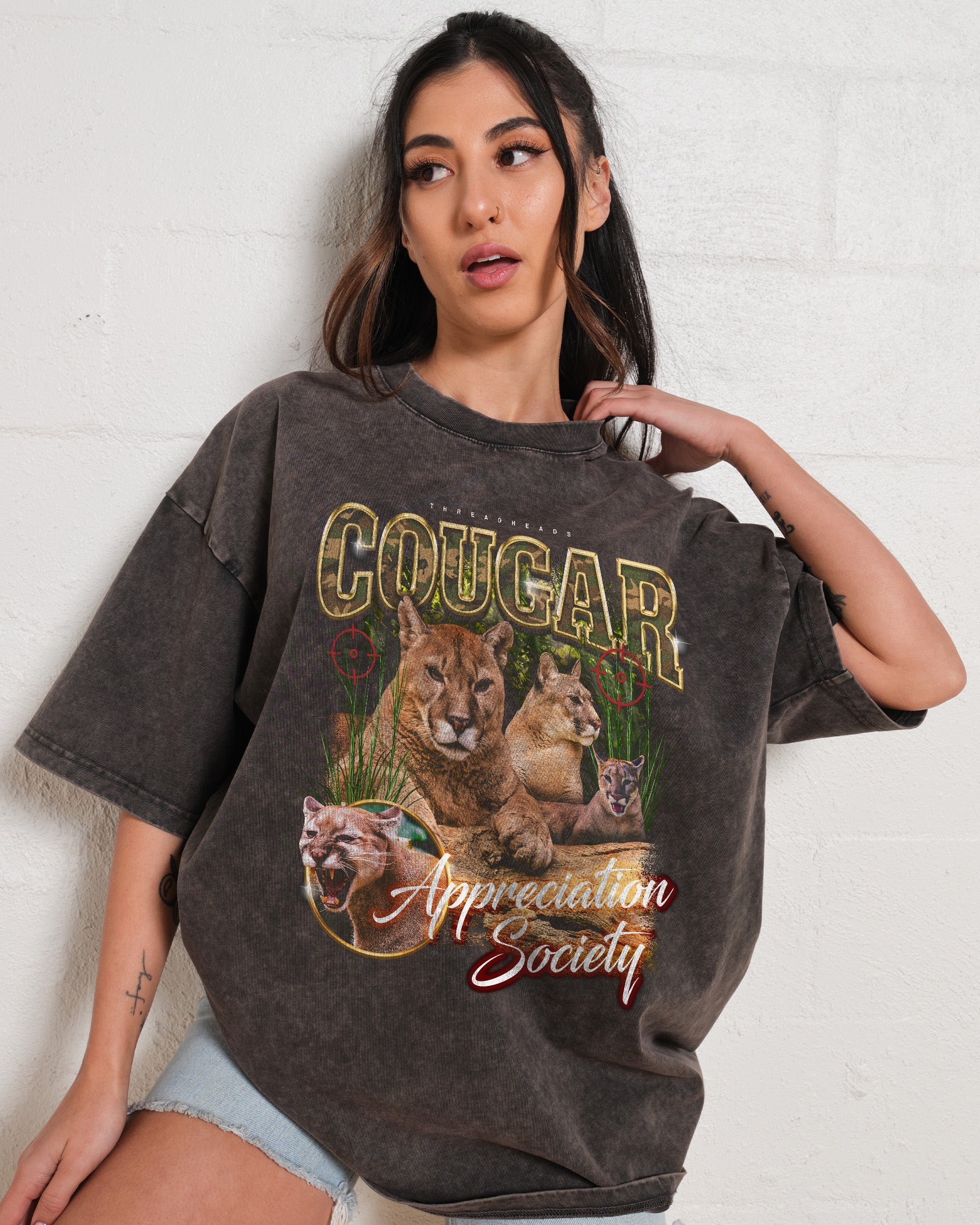 Cougar Appreciation Society Wash Tee Australia Online Grey Stone