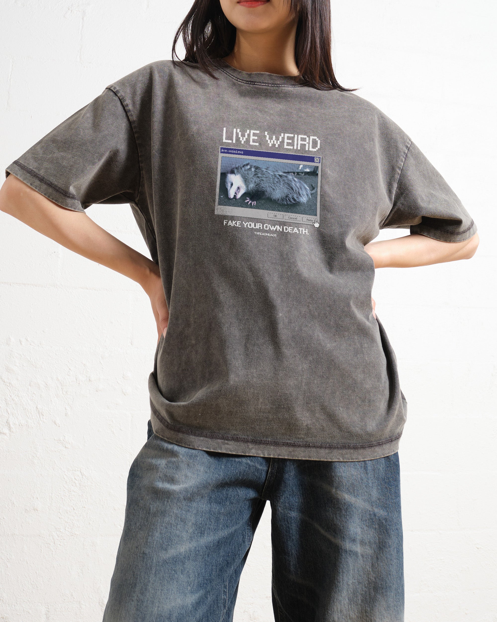 Live Weird, Fake Your Own Death Wash Tee Australia Online Grey Stone