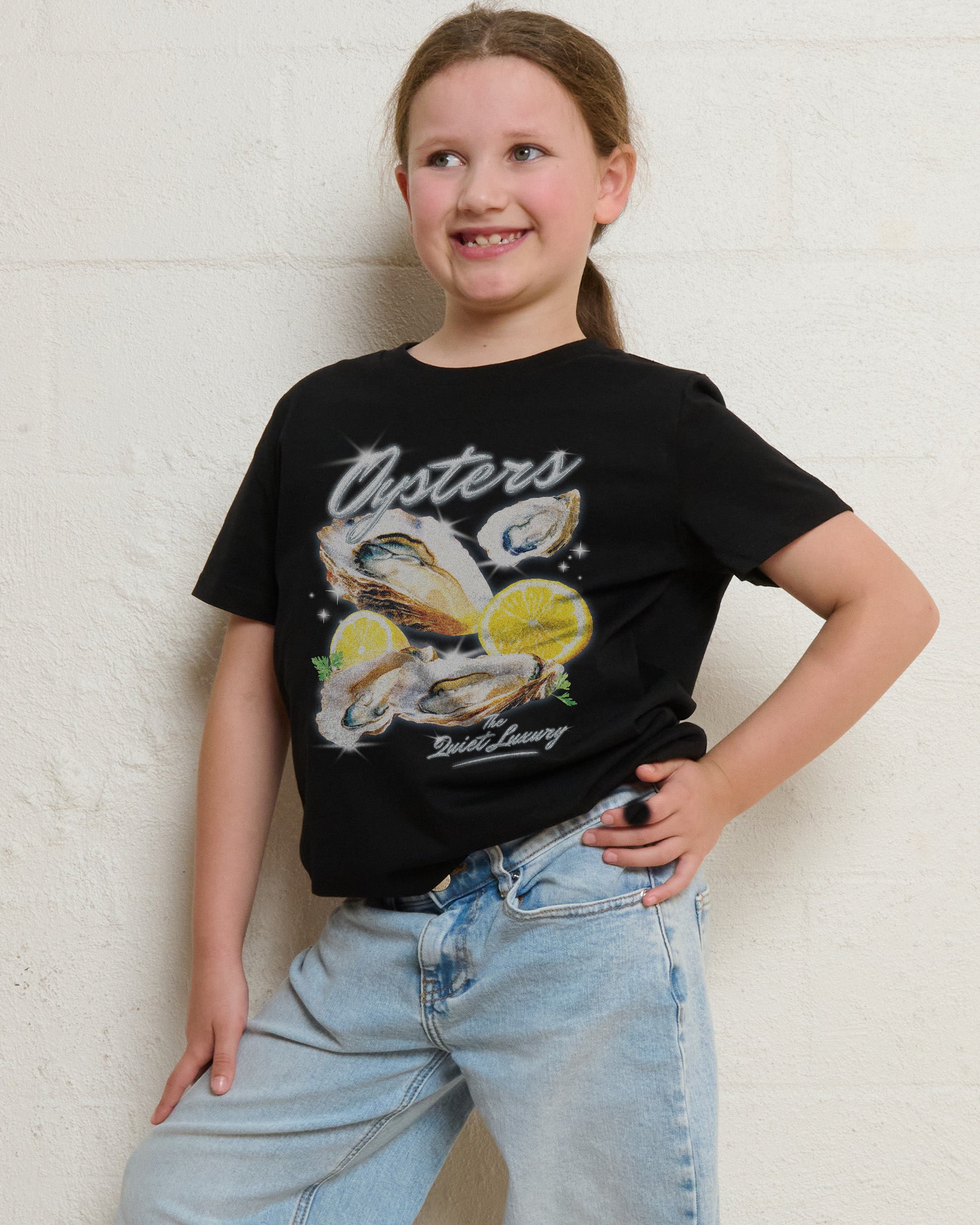 Oysters, The Quiet Luxury Black Kids T-Shirt