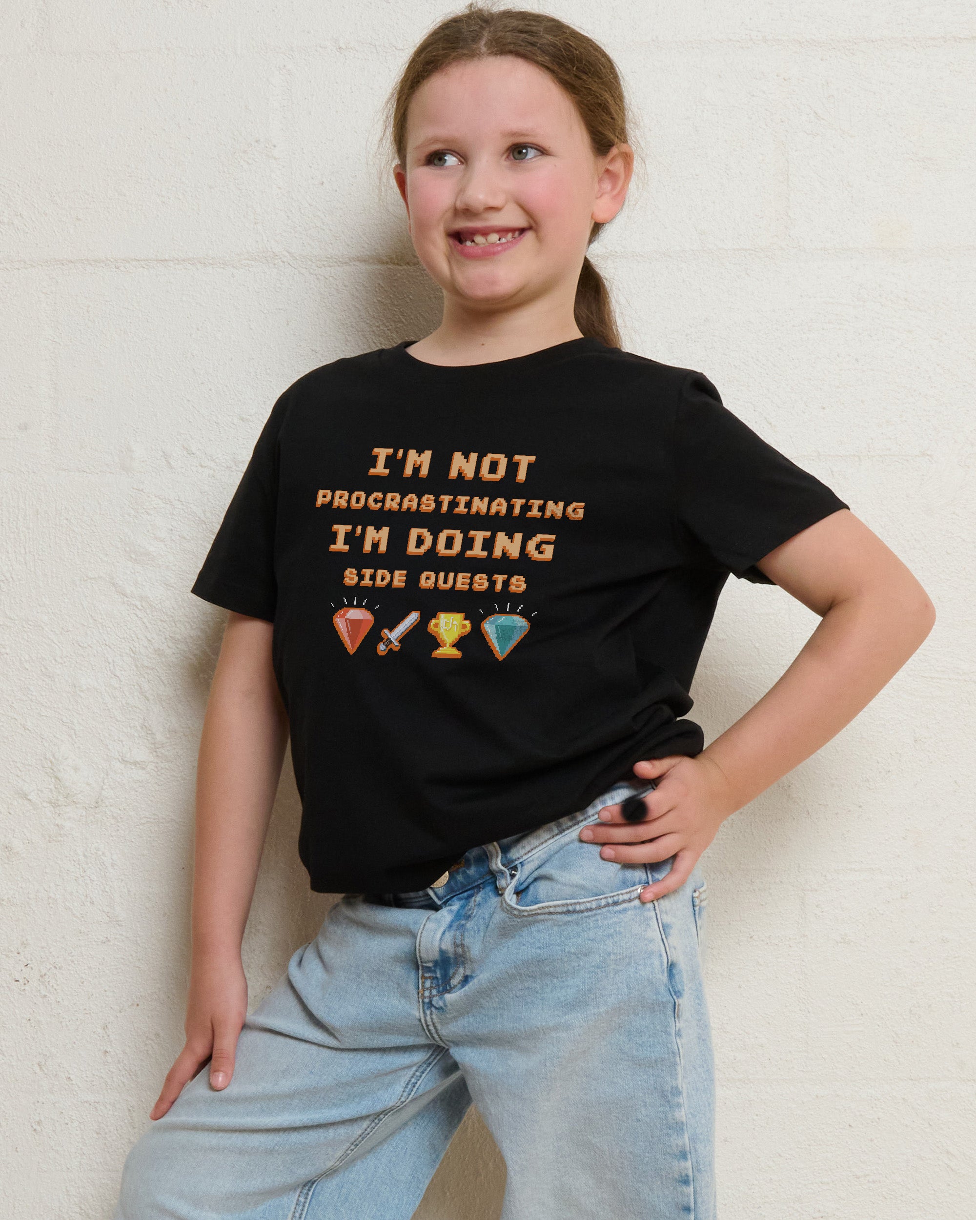 Side Quests Black Kids T-Shirt