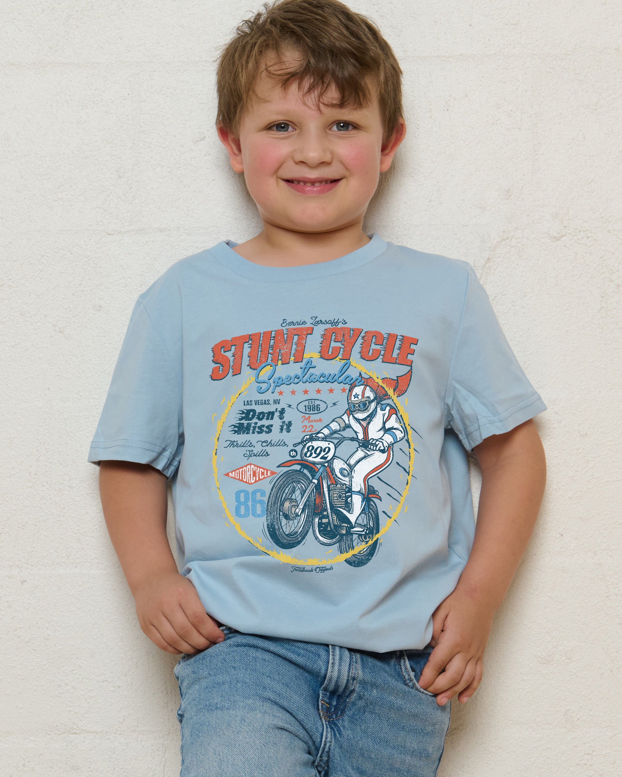 Stunt Cycle Pale Blue Kids T-Shirt