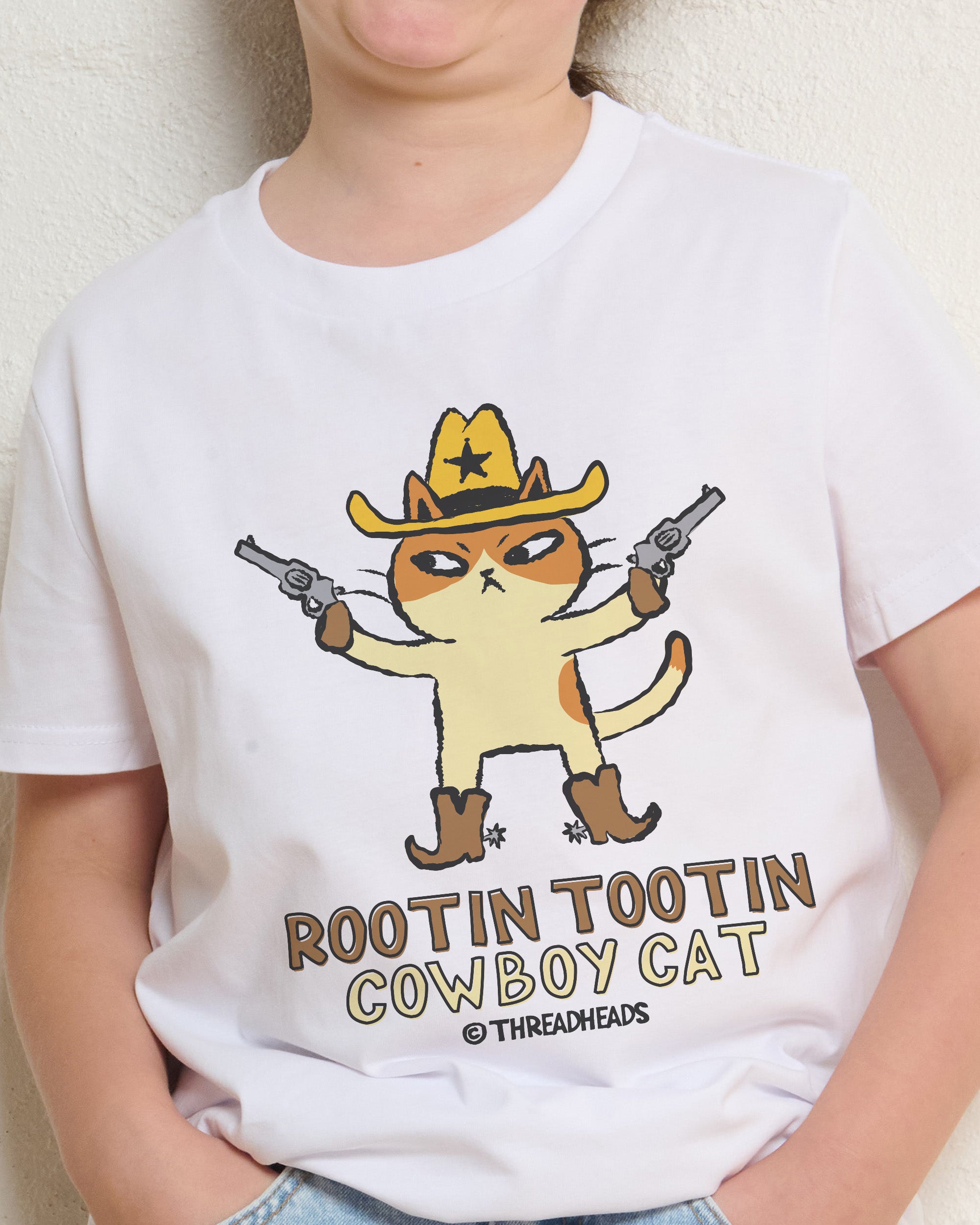 Rootin Tootin Cowboy Cat White Kids T-Shirt
