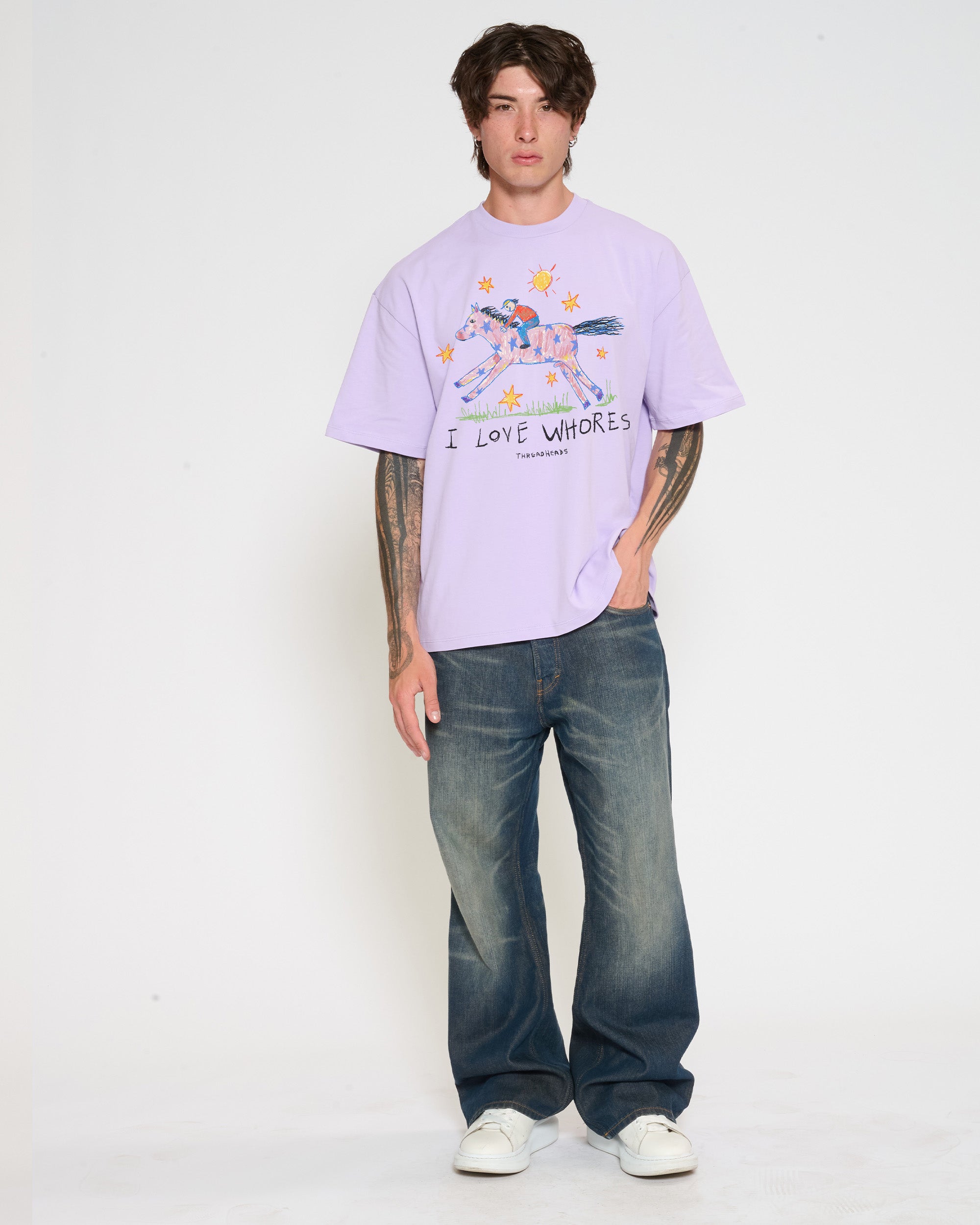 I Love Whores Lilac Oversized Tee