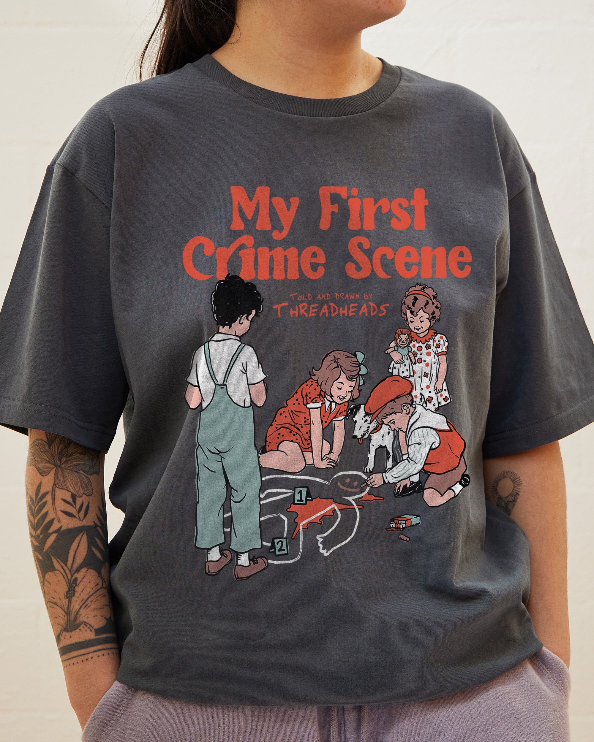 My First Crime Scene T Shirt Men s Charcoal XS