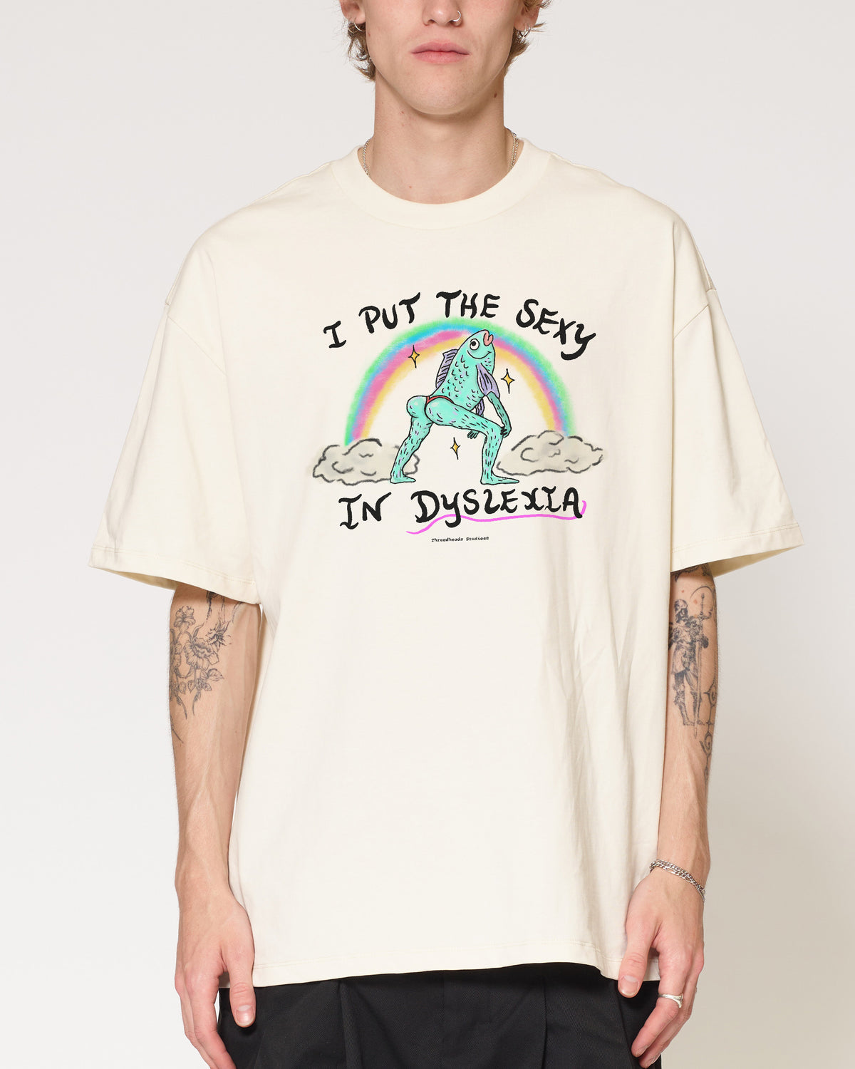 I Put the Sexy in Dyslexia Natural Oversized Tee
