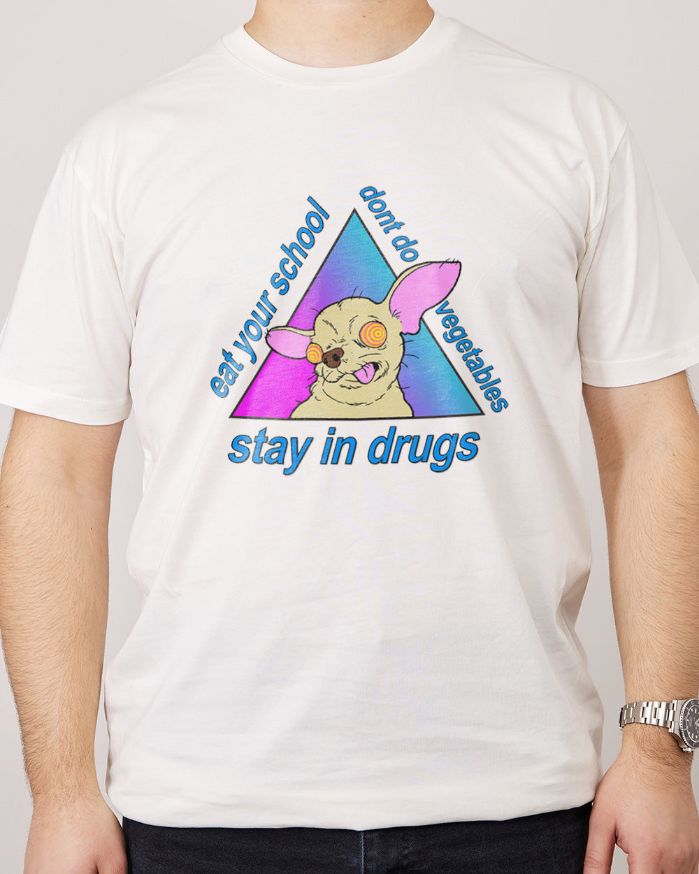 Stay in Drugs, Eat Your School, Don't Do Vegetables T-Shirt Australia Online #colour_natural