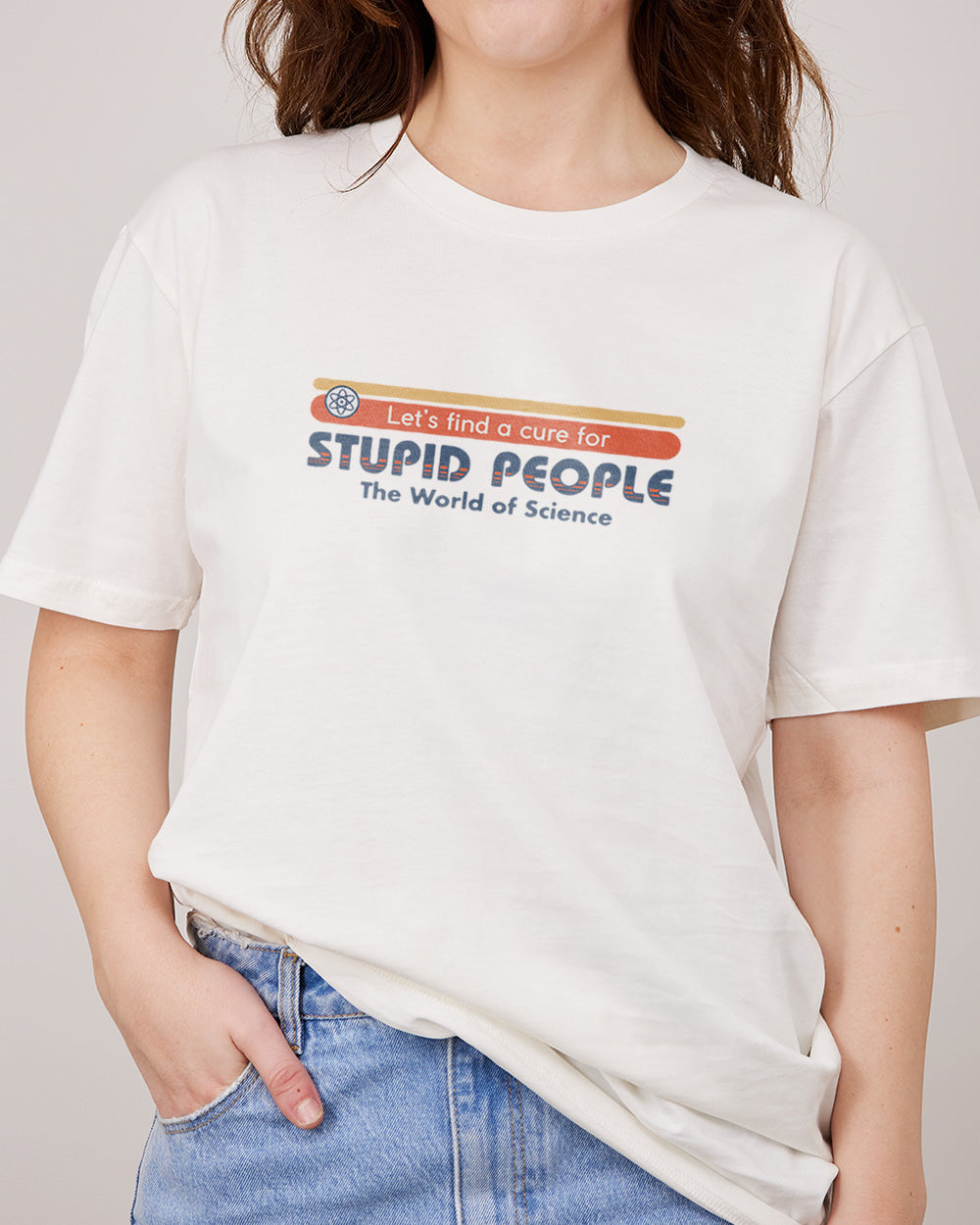 Let's Find a Cure for Stupid People Front and Back T-Shirt Australia Online #colour_natural