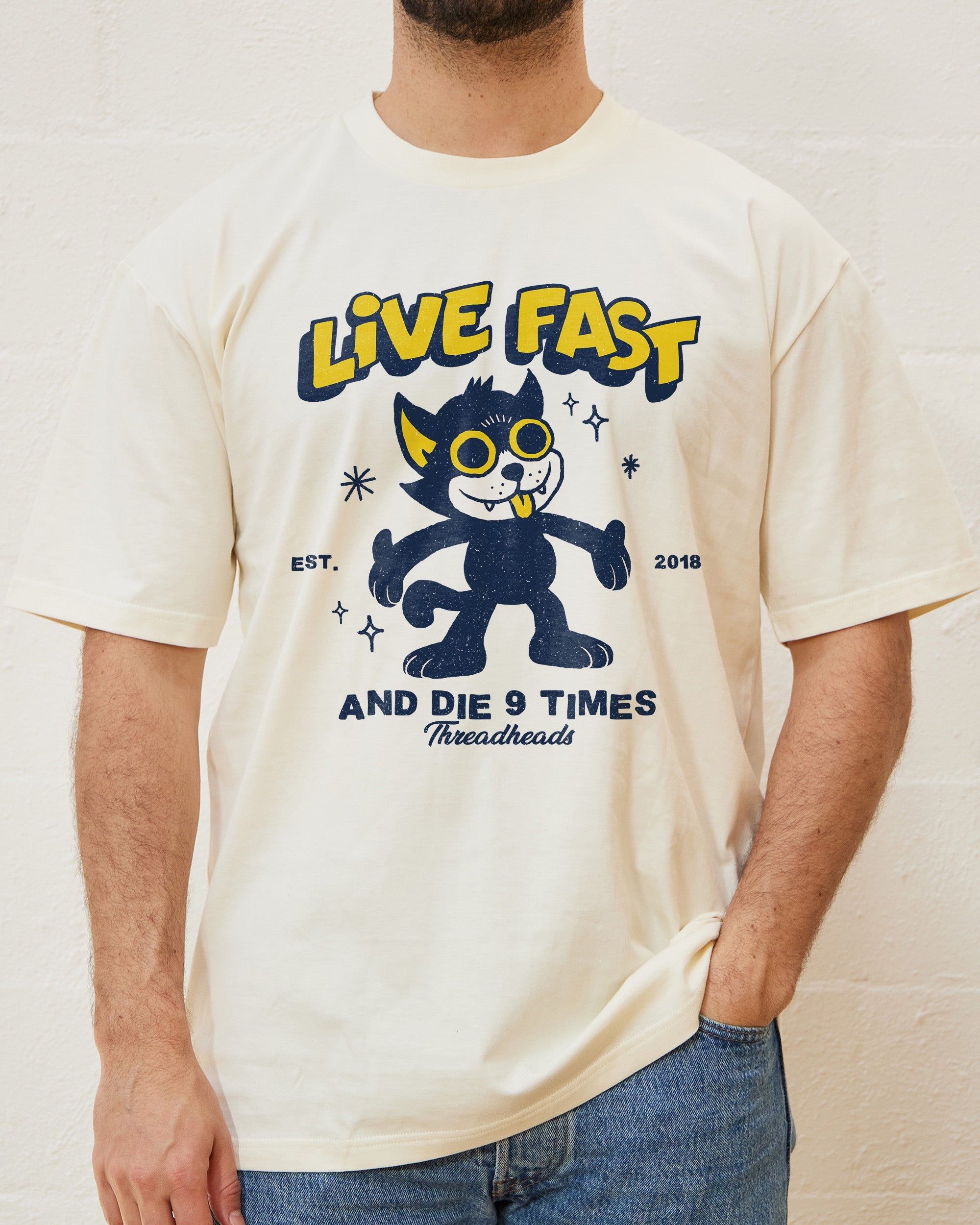 Live Fast and Die Nine Times T-Shirt Australia Online Natural