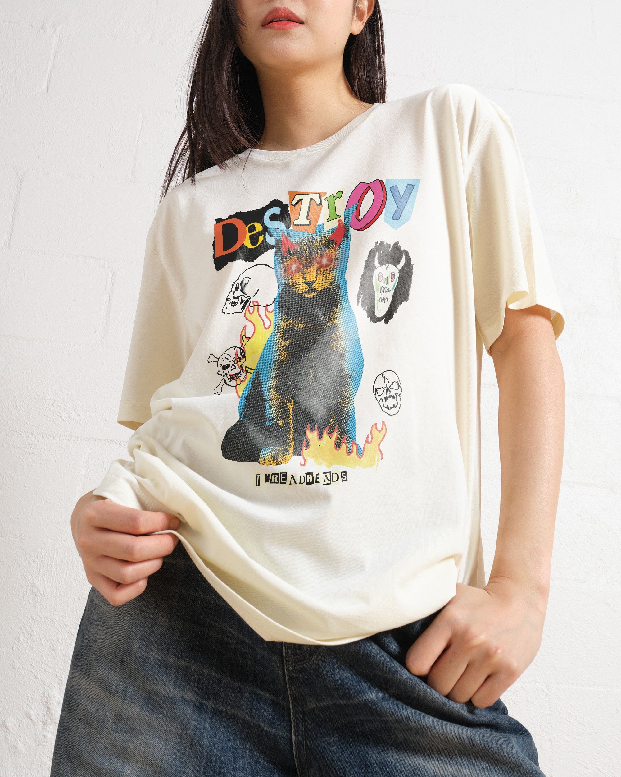 Destroy Cat T-Shirt Australia Online Natural