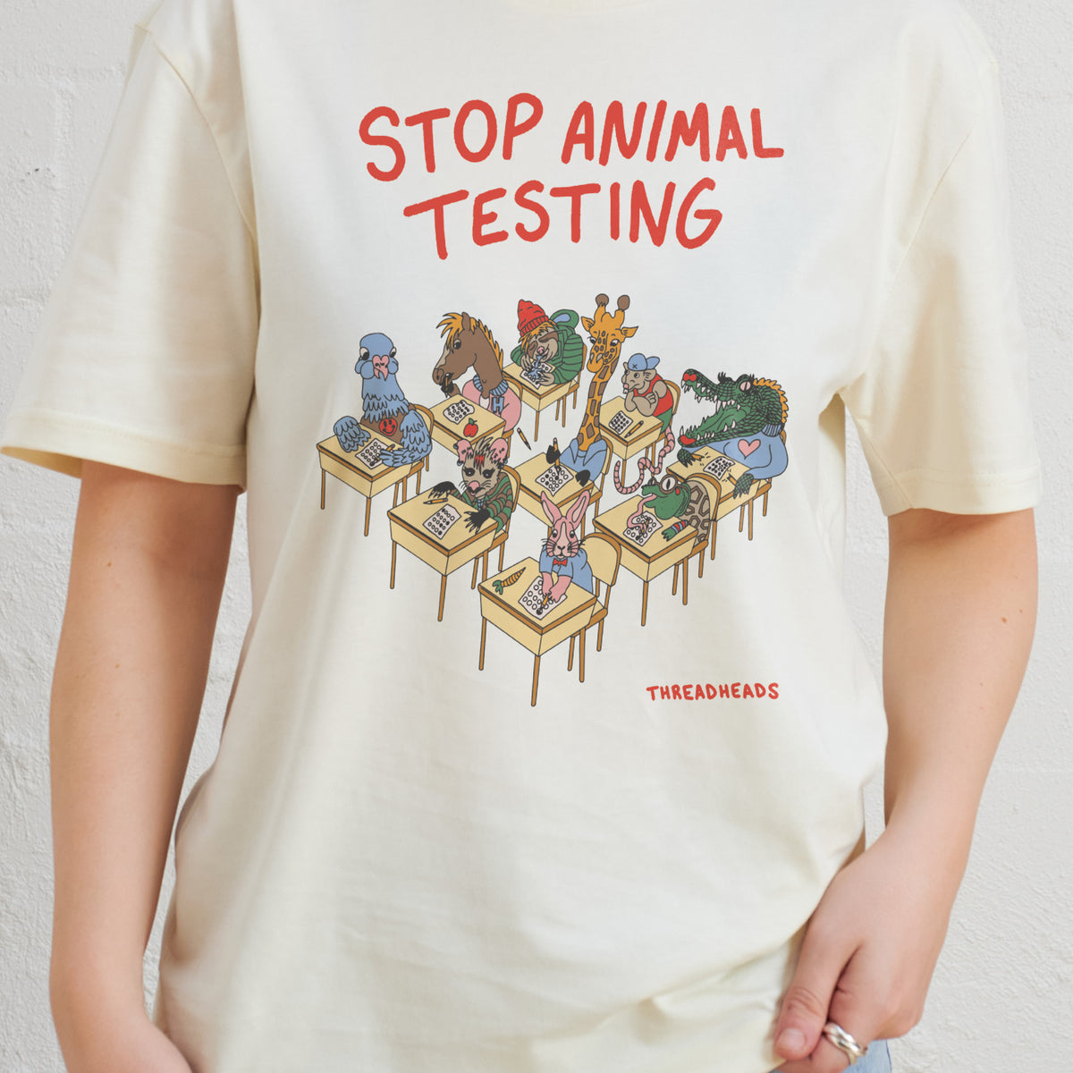 top gear t shirt tested on animals Stop Animal Testing T-Shirt | Regular Fit | XL | Natural | 100% Combed Cotton