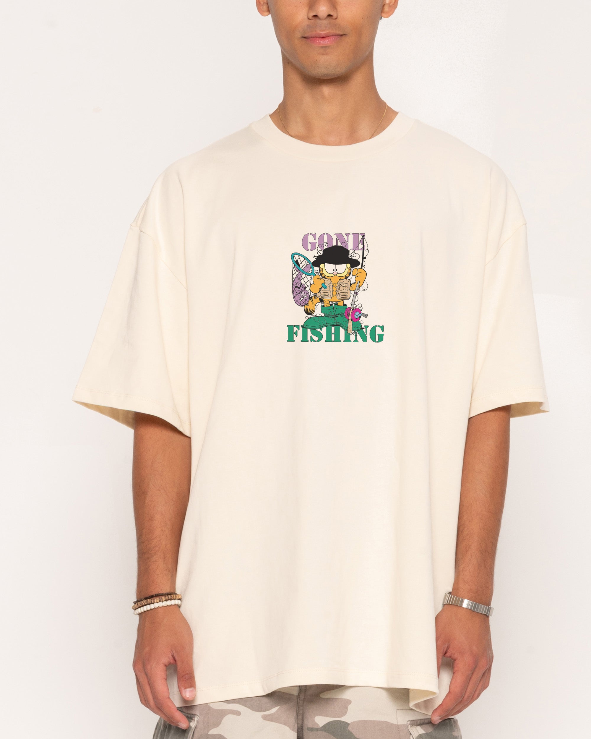Gone Fishing Natural Oversized Tee