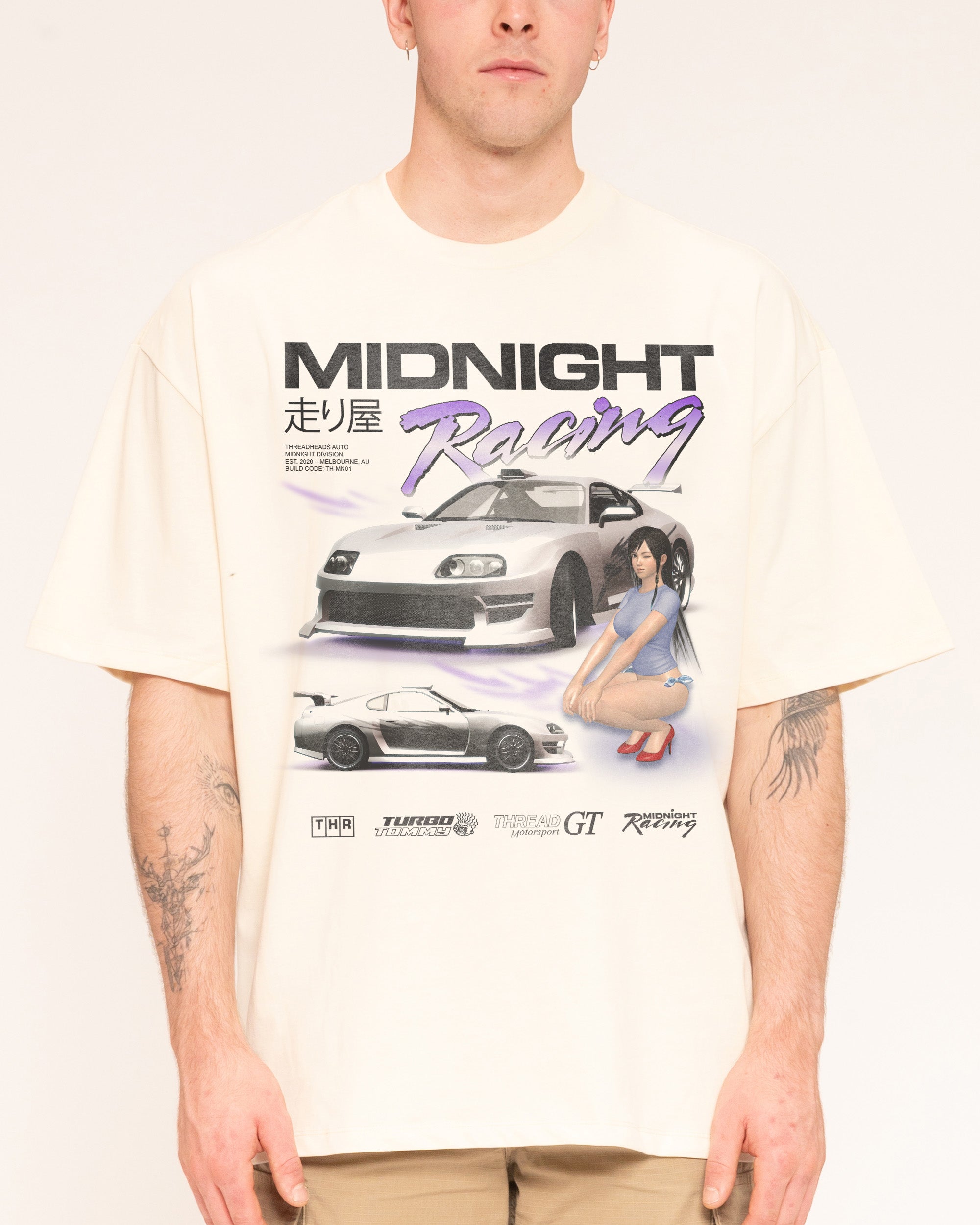 Midnight Racing One Natural Oversized Tee