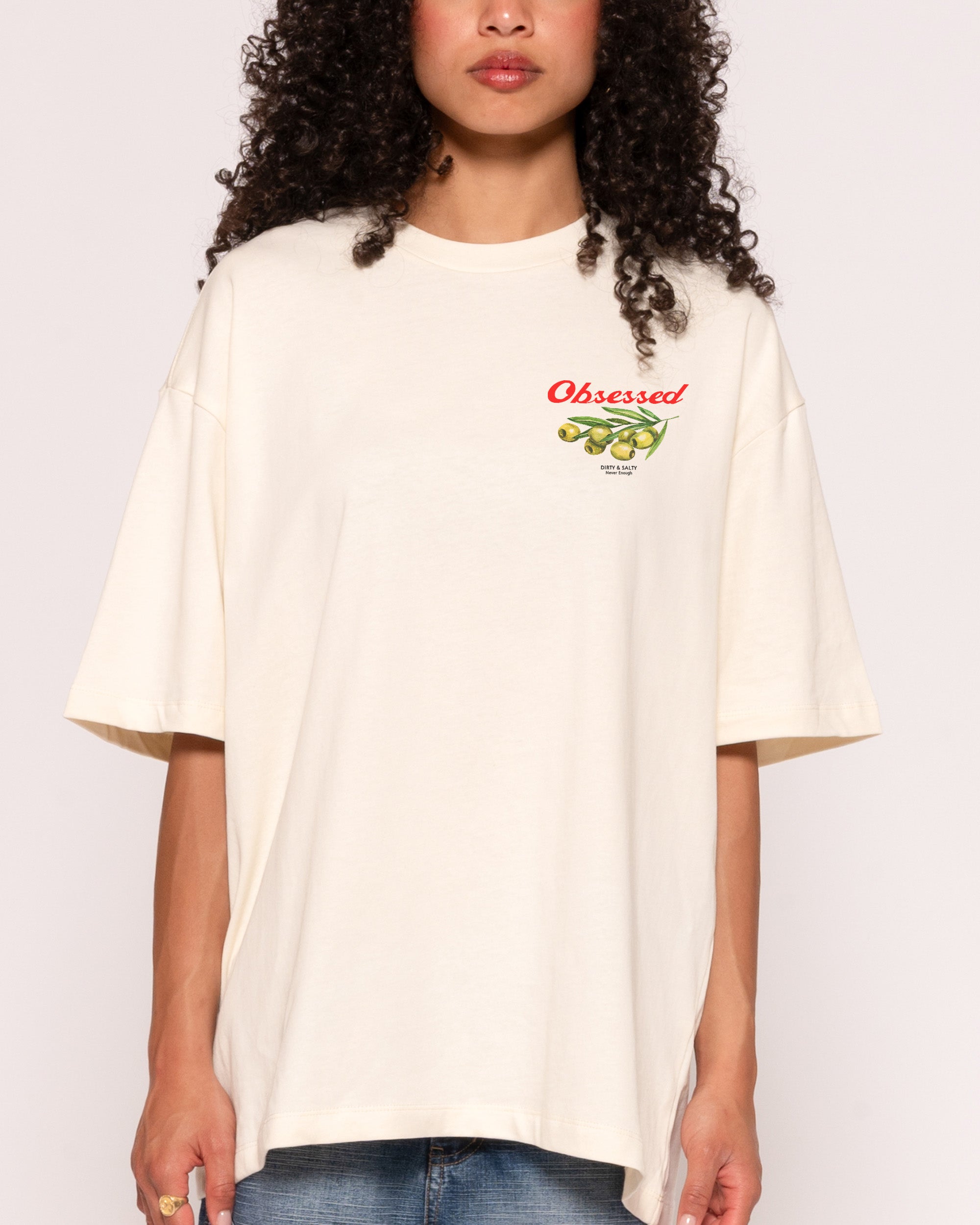 Obsessed Olives Natural Oversized Tee