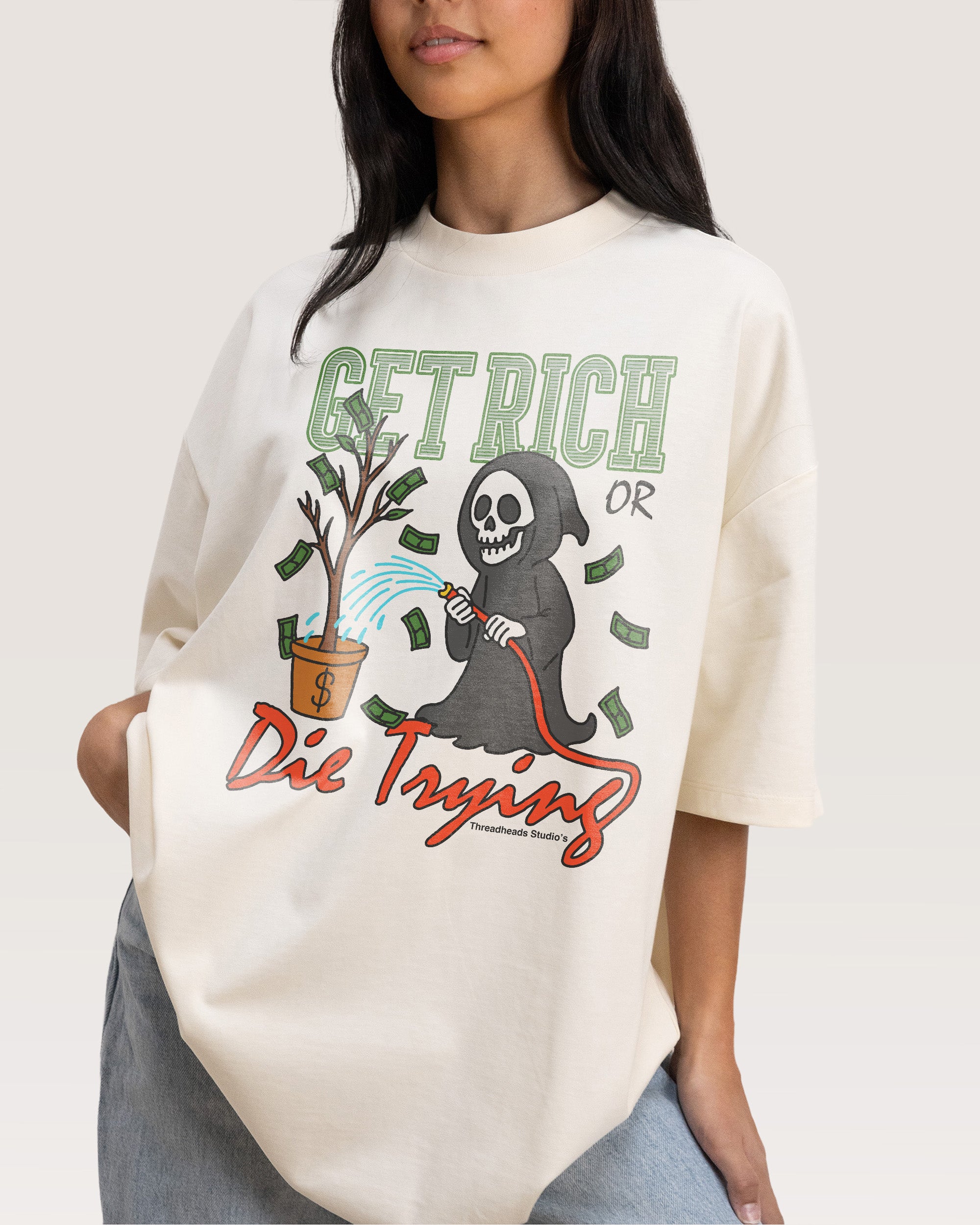 Get Rich or Die Trying Natural Oversized Tee
