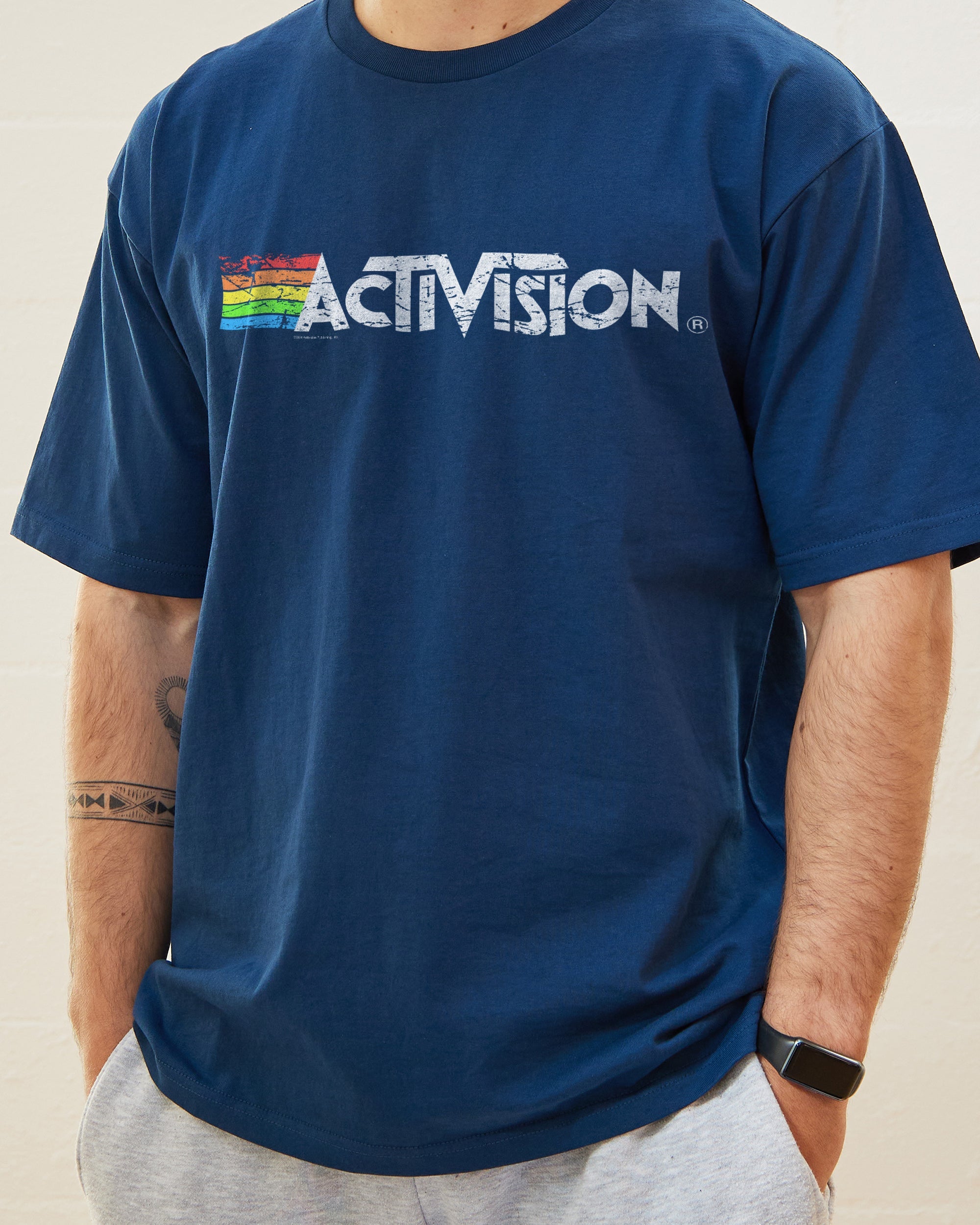 Activision Logo Distressed T-Shirt Australia Online #colour_navy