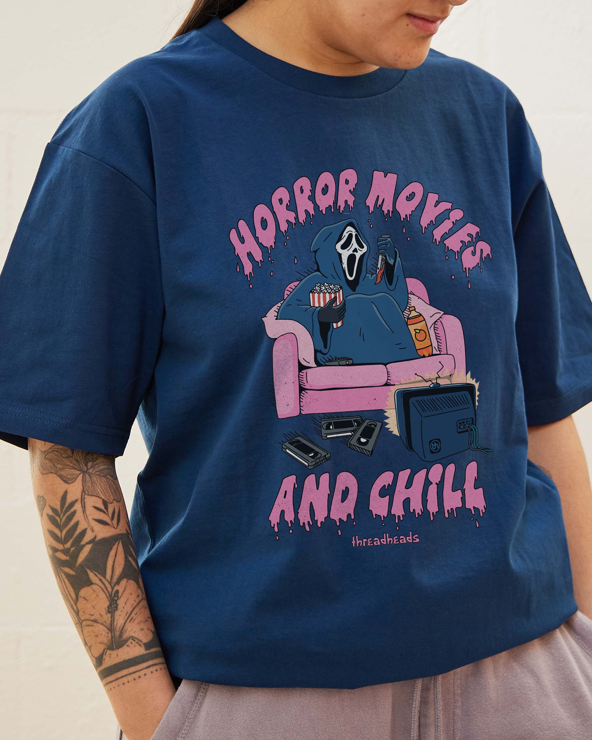 Horror Movies and Chill T-Shirt Australia Online Navy