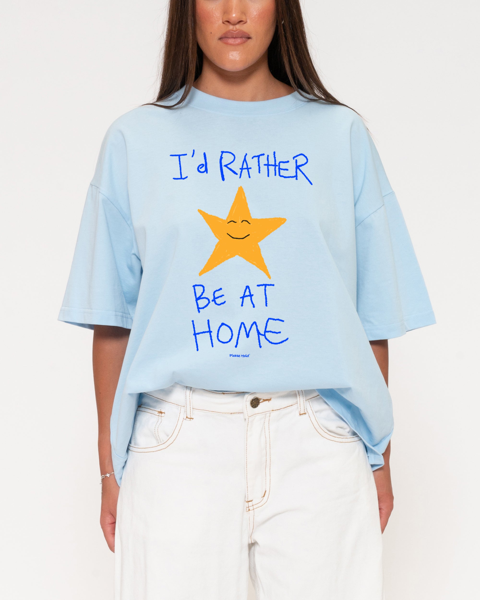 I'd Rather Be At Home Blue Boxy Crop Tee
