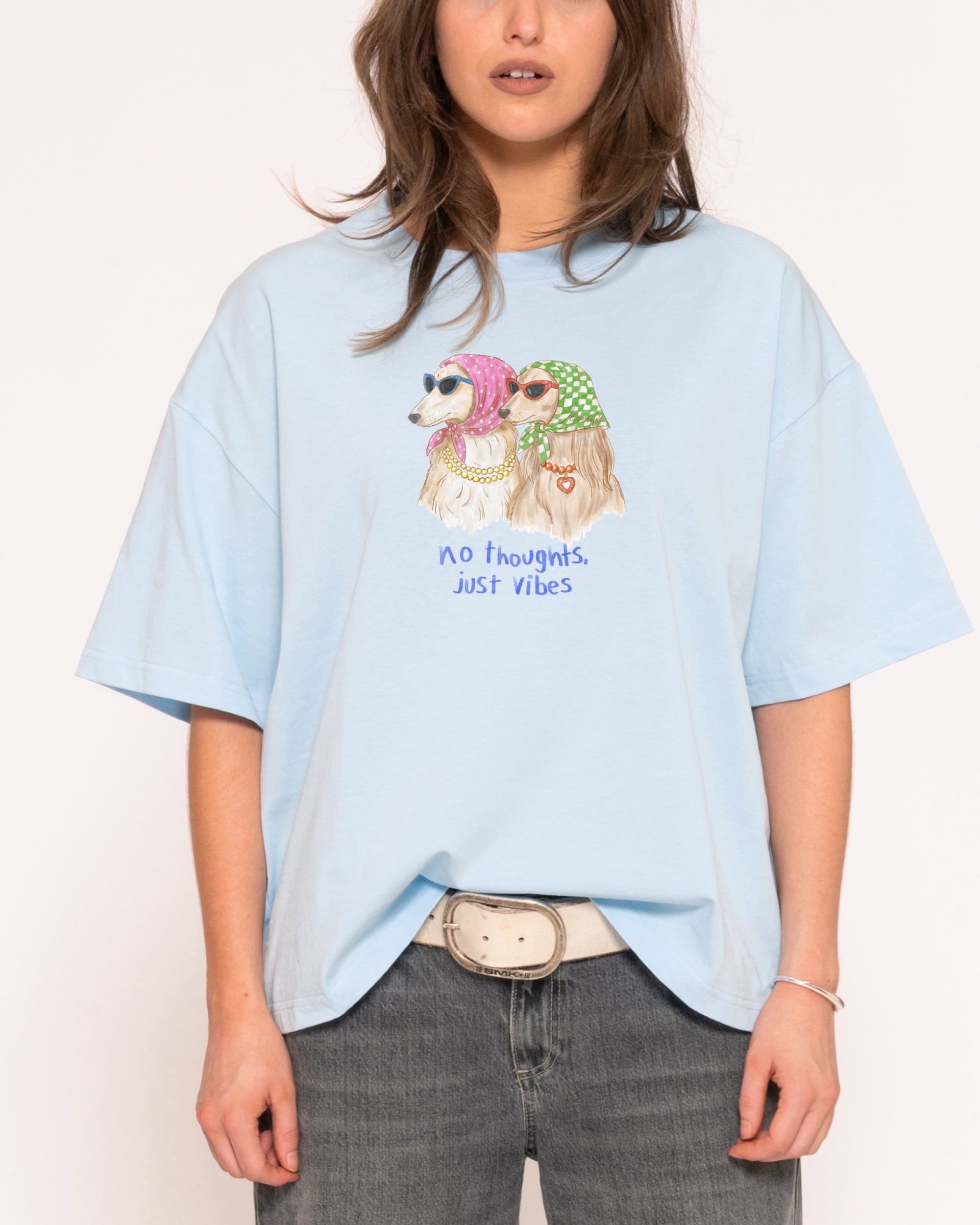 No Thoughts, Just Vibes Blue Boxy Crop Tee