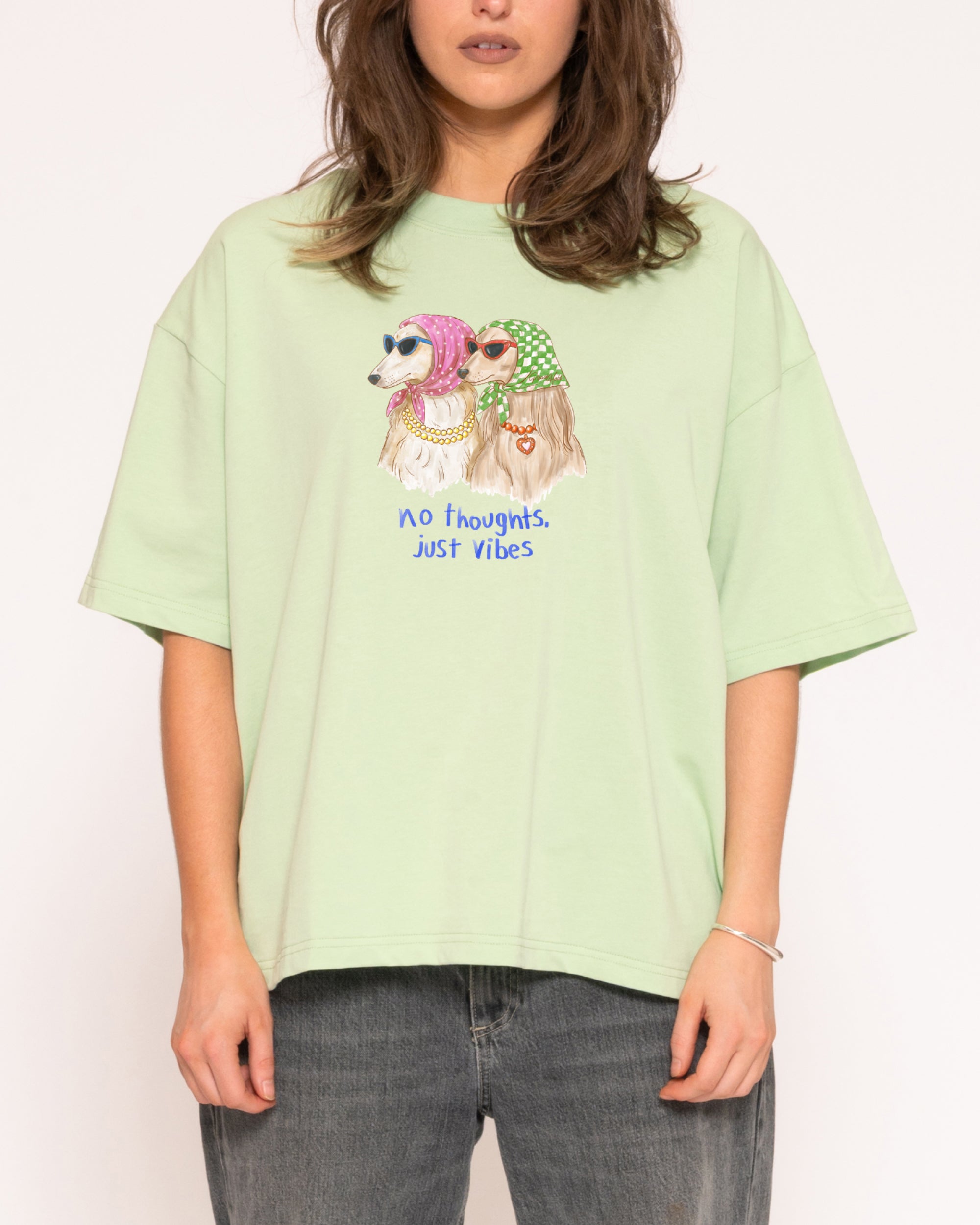 No Thoughts, Just Vibes Green Boxy Crop Tee