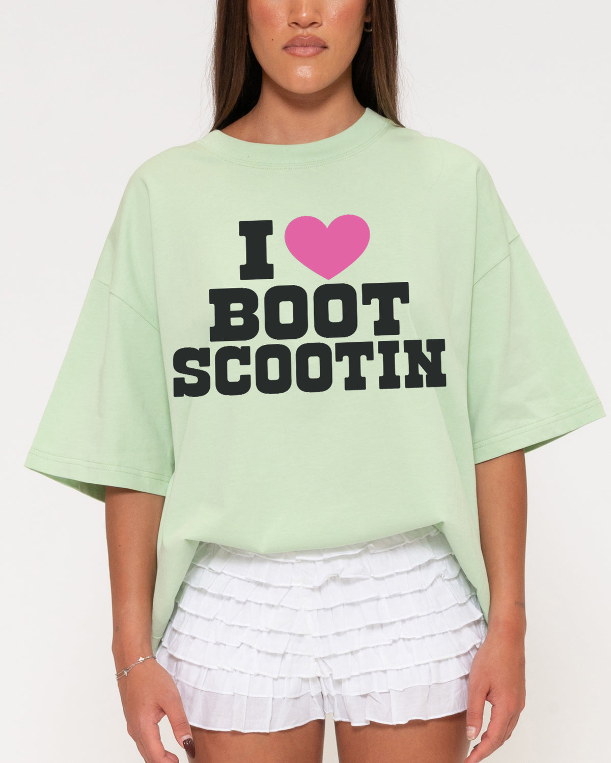 I Love Boot Scootin Green Boxy Crop Tee