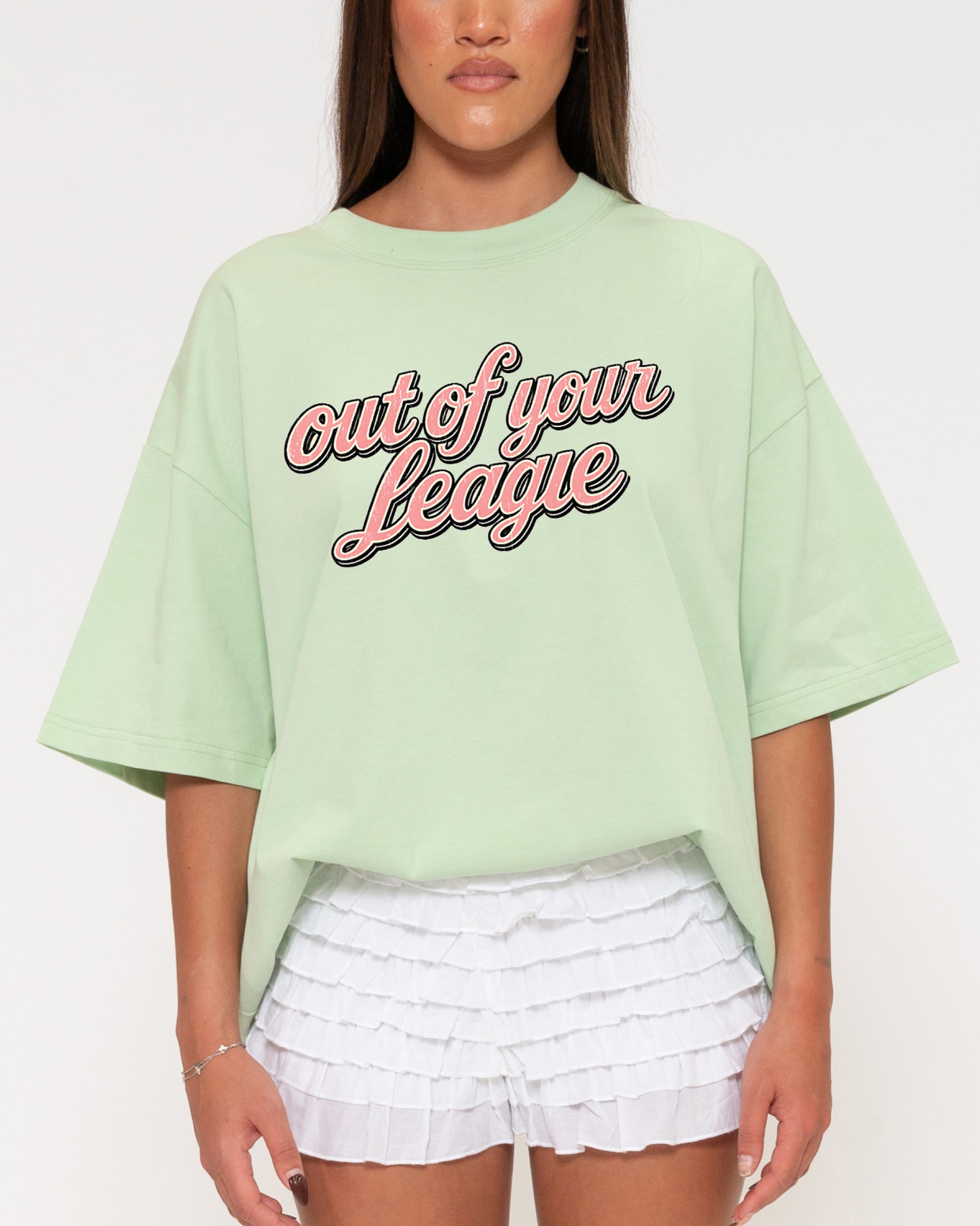 Out of Your League Green Boxy Crop Tee