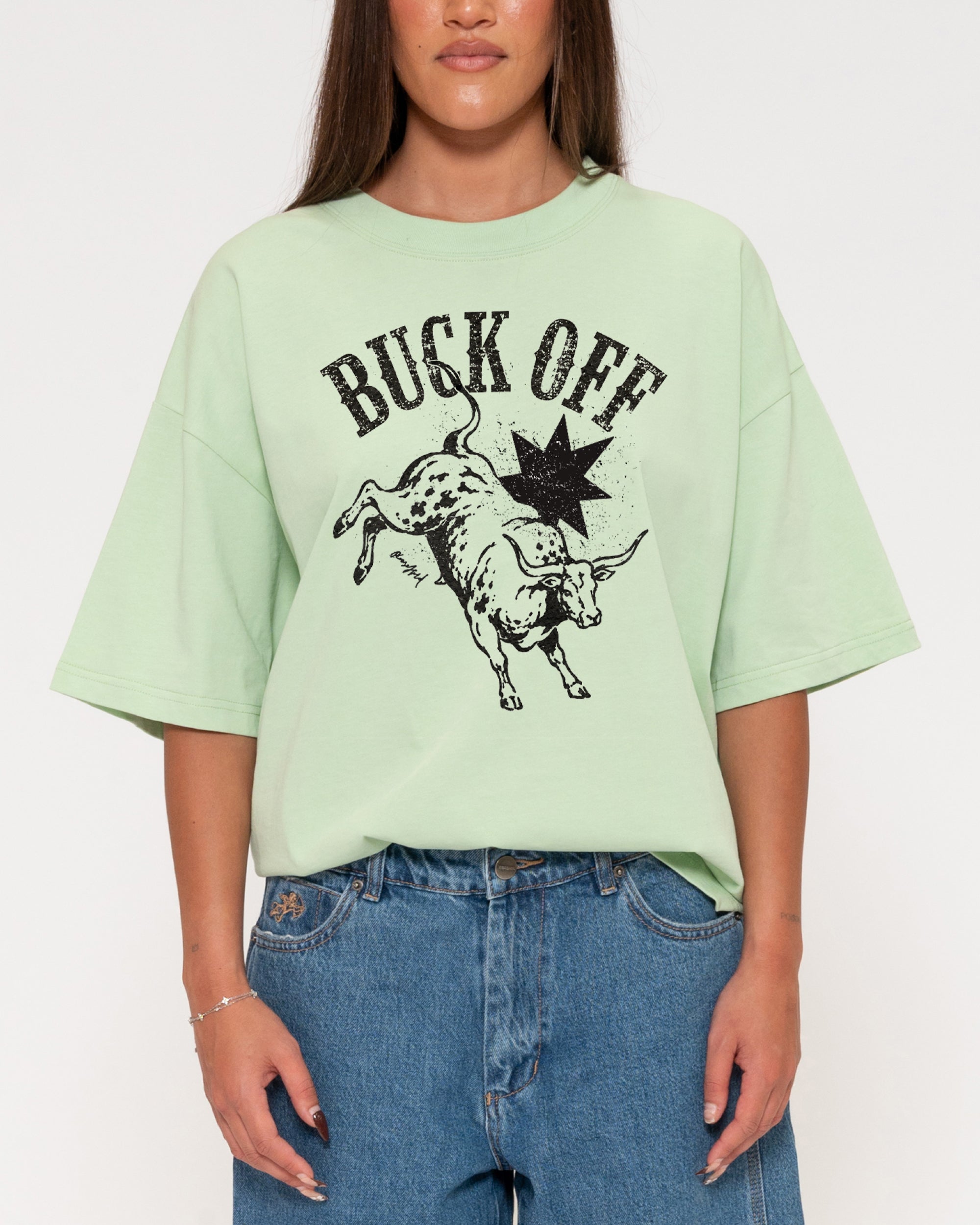 Buck Off Green Boxy Crop Tee