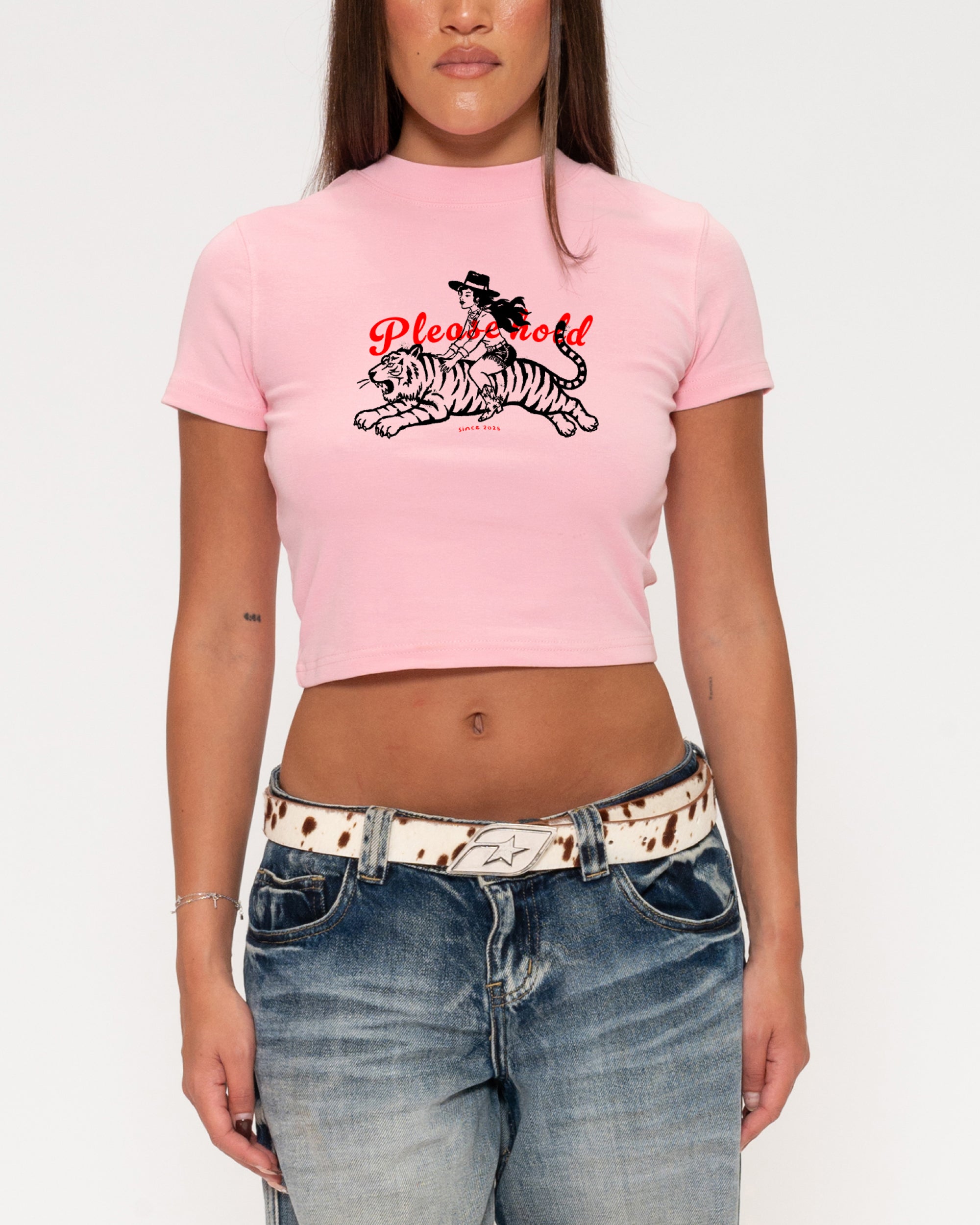 Please Hold Hell Cat Pink Baby Tee