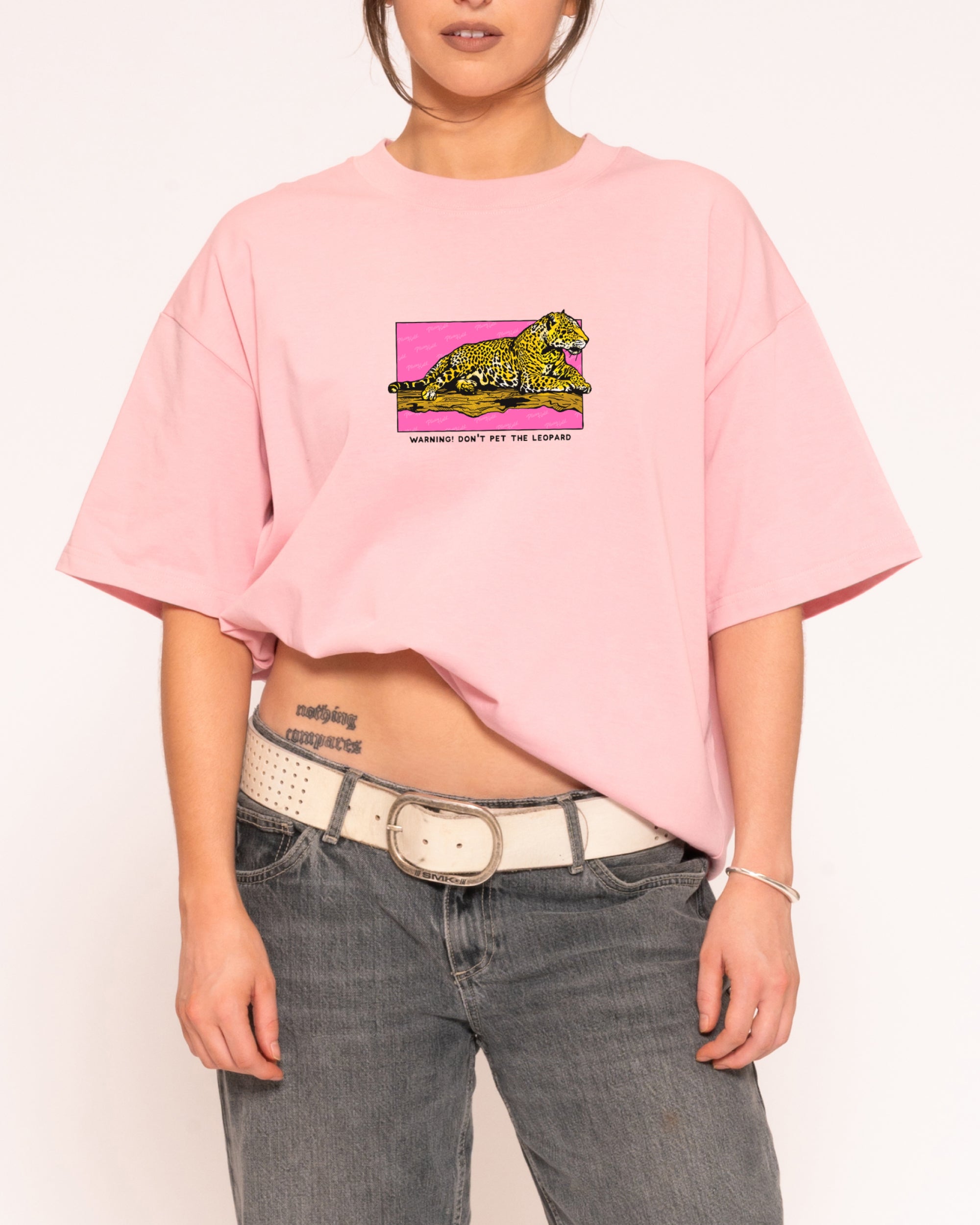 Warning! Don't Pet The Leopard Pink Boxy Crop Tee