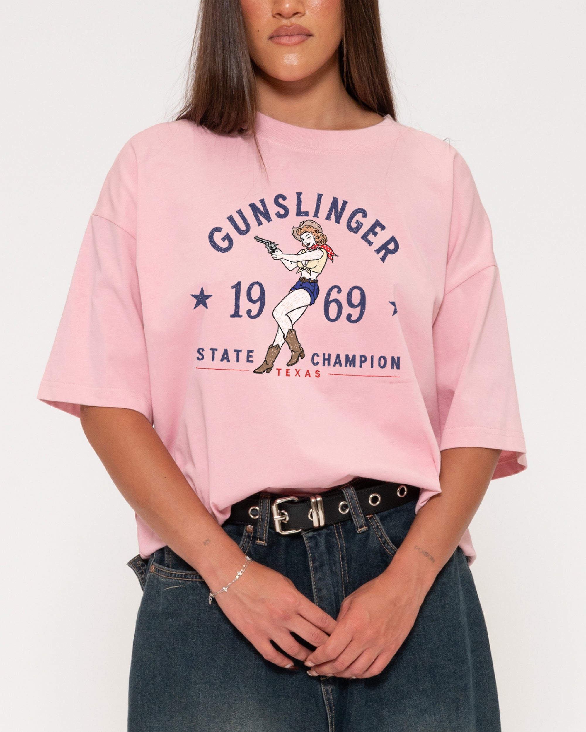 Gunslinger Pink Boxy Crop Tee