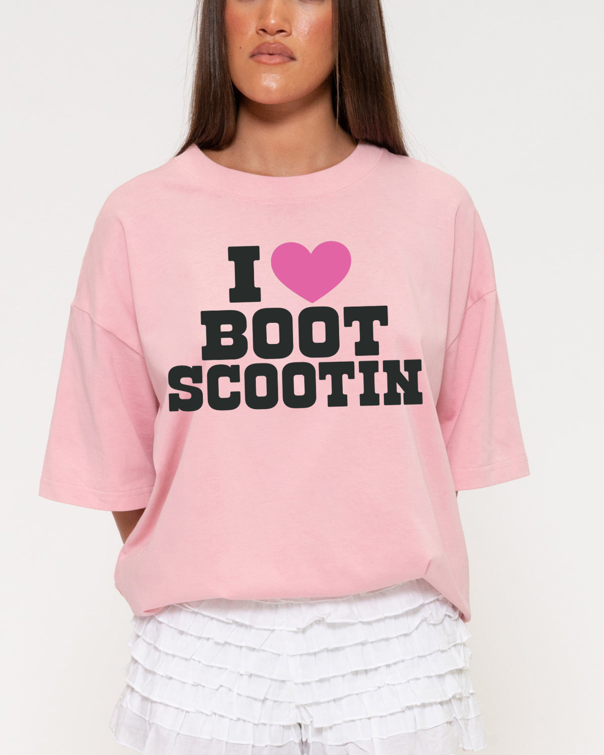 I Love Boot Scootin Pink Boxy Crop Tee