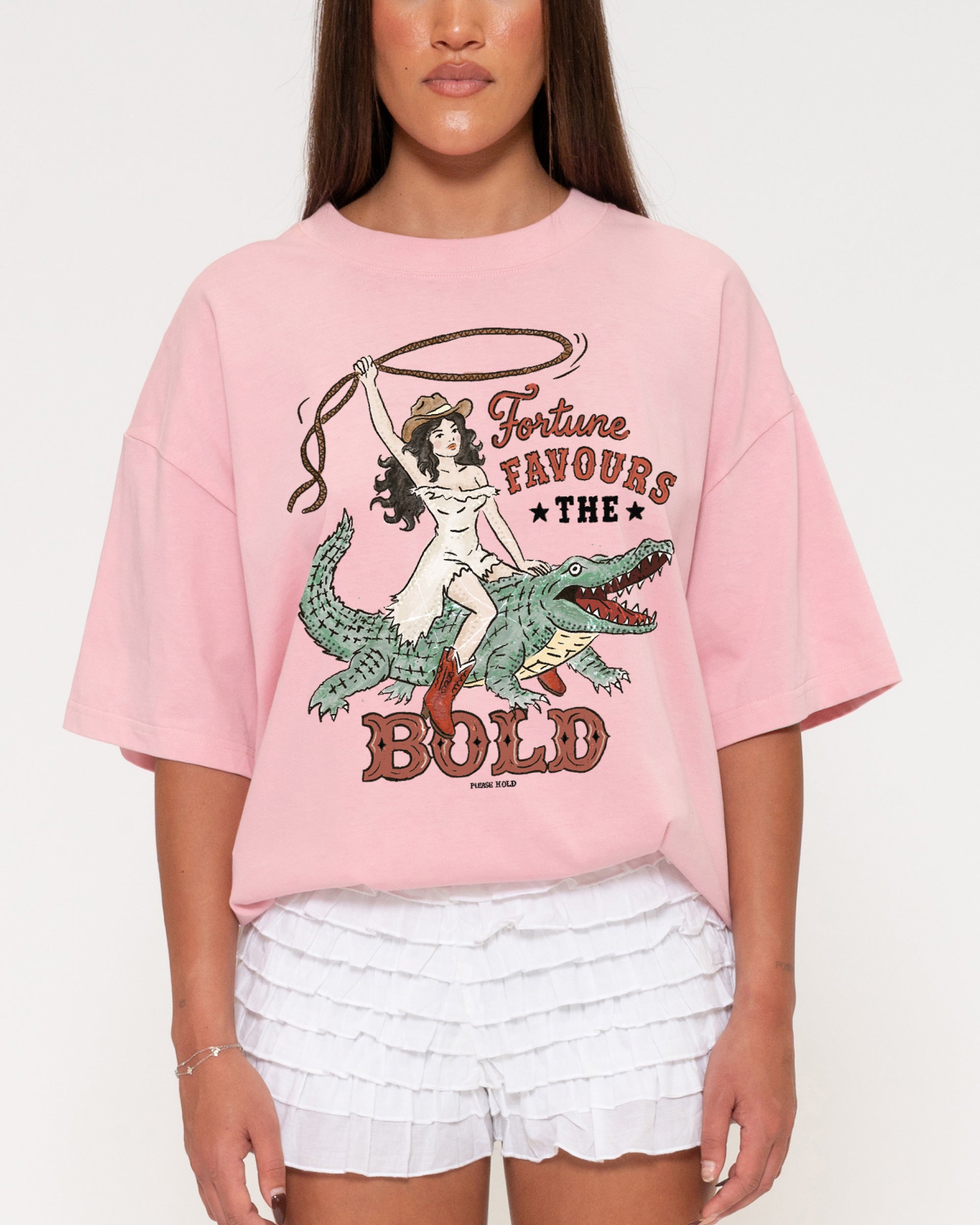 Fortune Favours The Bold Pink Boxy Crop Tee