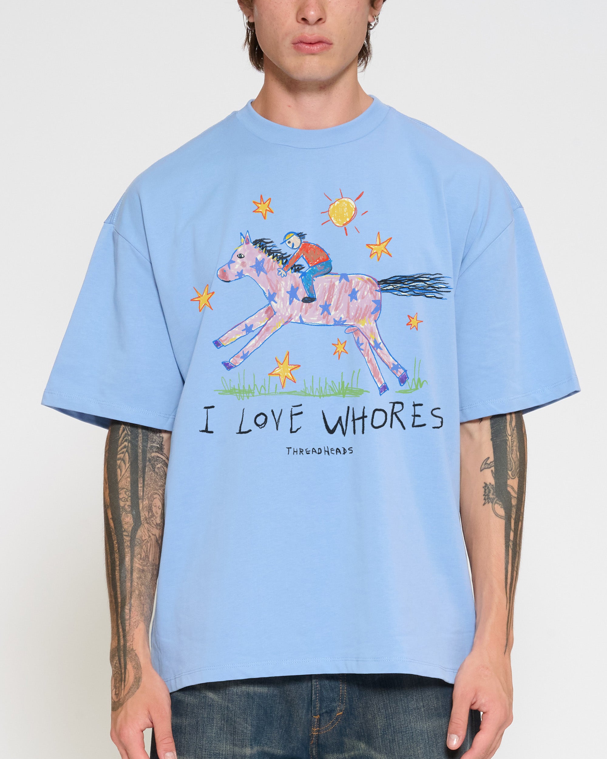 I Love Whores Powder Blue Oversized Tee