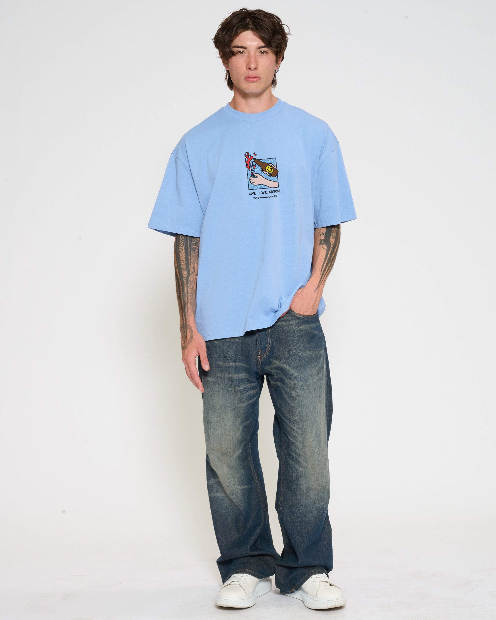 Live. Love. Arson Powder Blue Oversized Tee