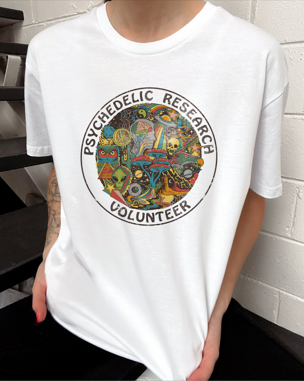 Psychedelic Research Volunteer T-Shirt Australia Online #colour_white