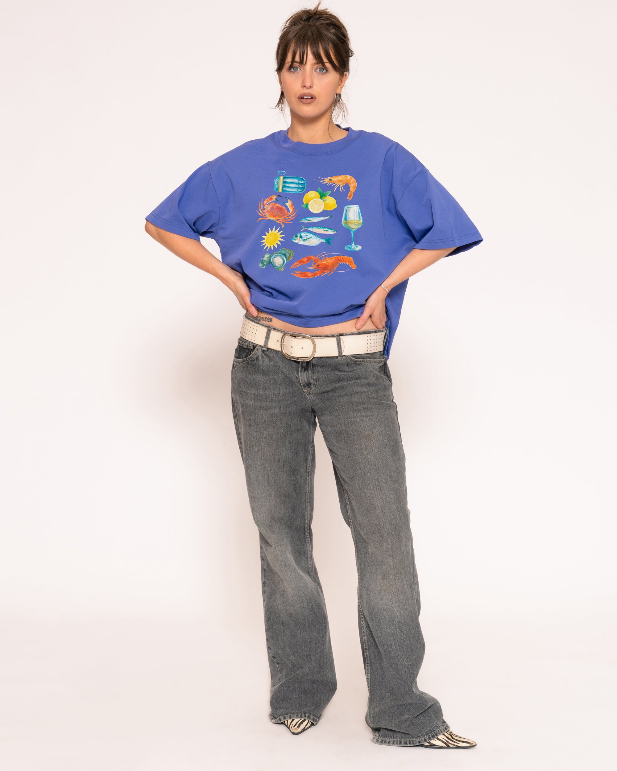 Seafood Platter Purple Boxy Crop Tee