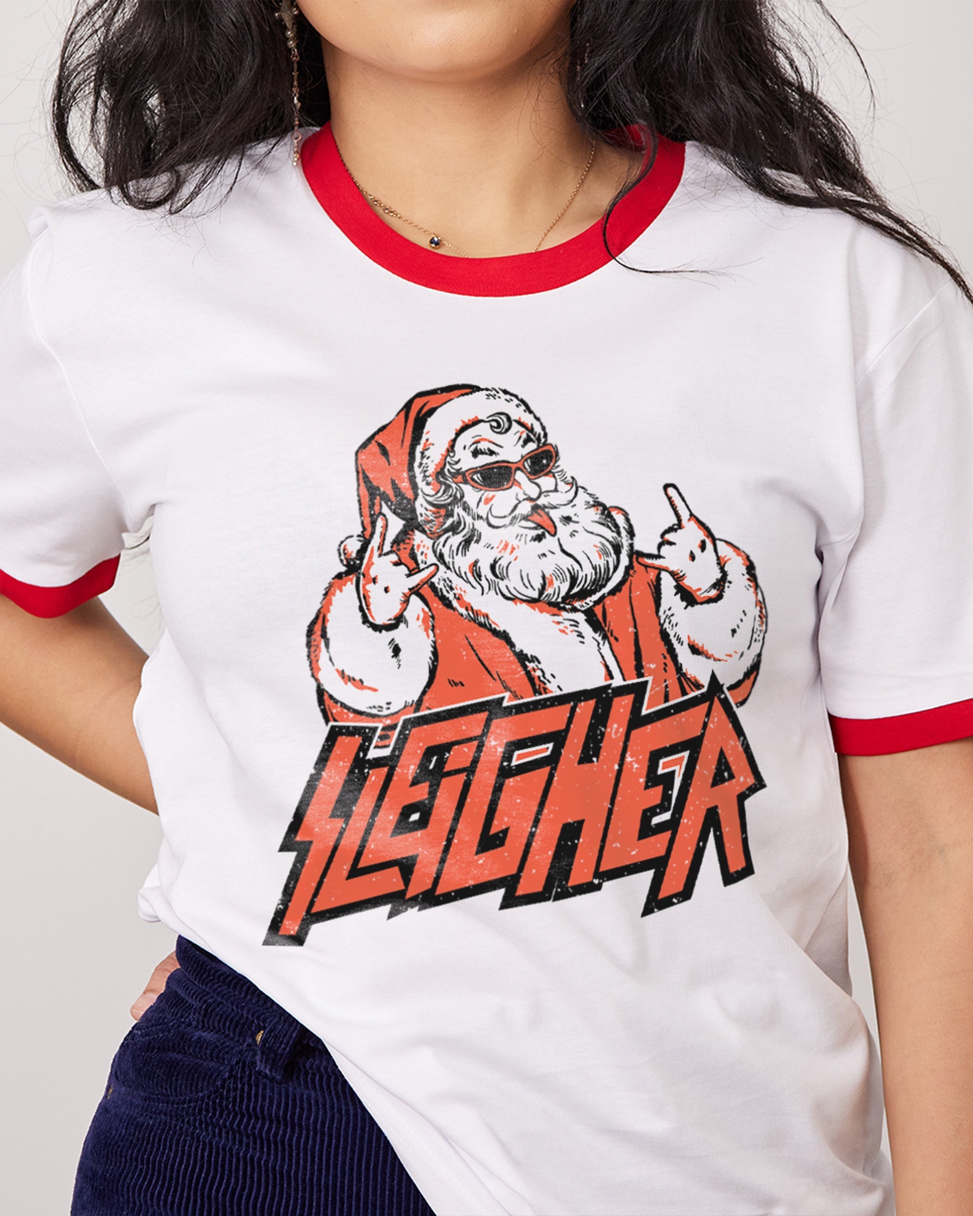 Santa Sleigher T-Shirt Australia Online Red Ringer