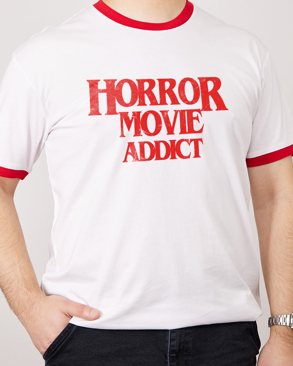 Horror Movie Addict T-Shirt Australia Online Red Ringer