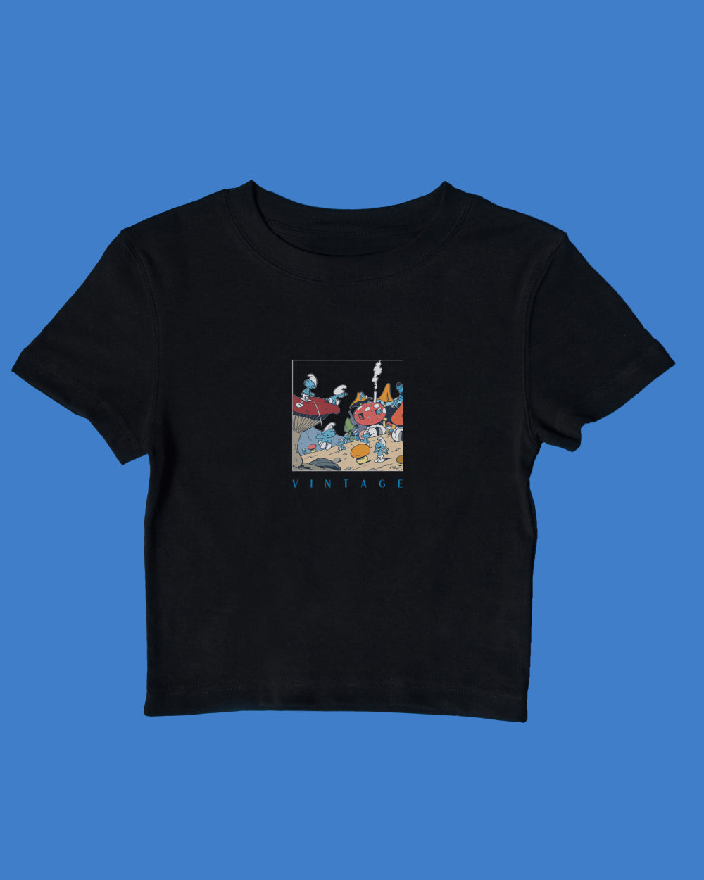 The Vintage Village Baby Tee Offical Smurfs x Threadheads Online