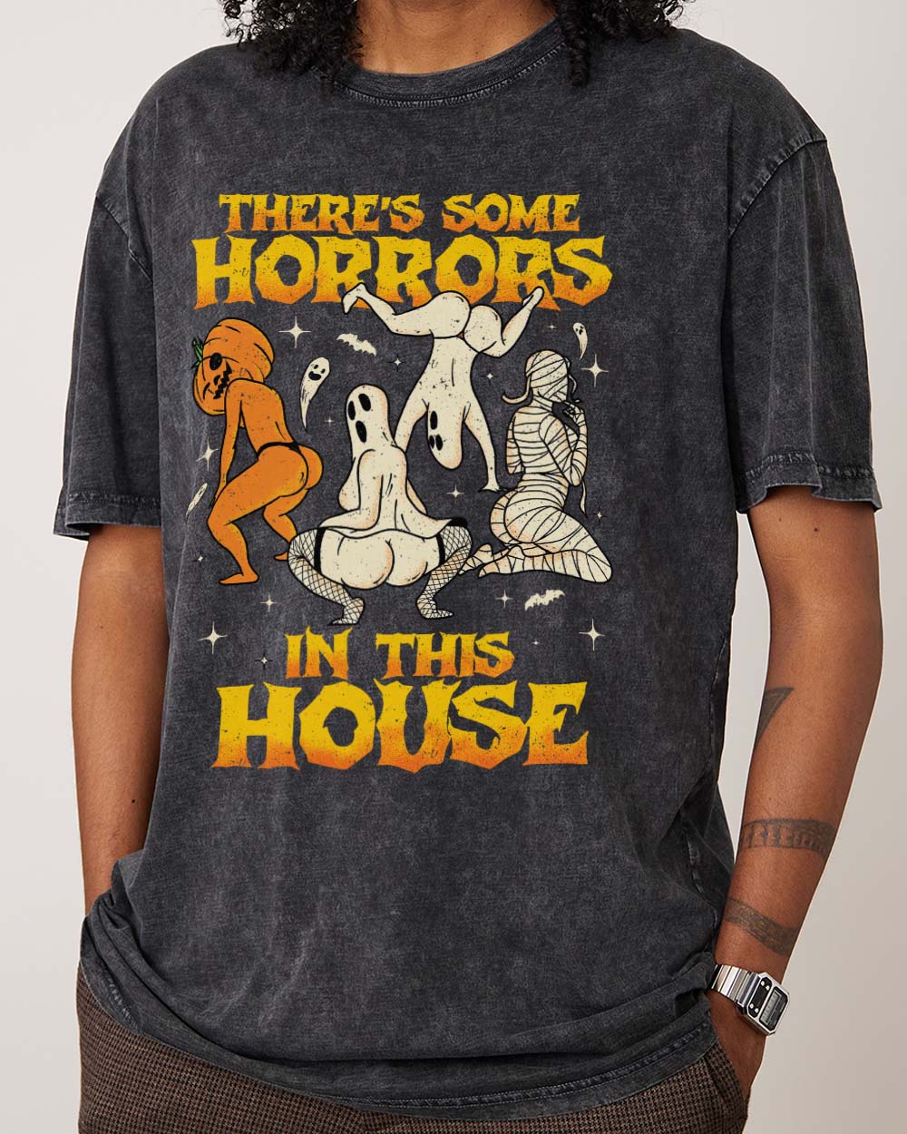There's Some Horrors In This House Stonewash Tee Australia Online Black Stone